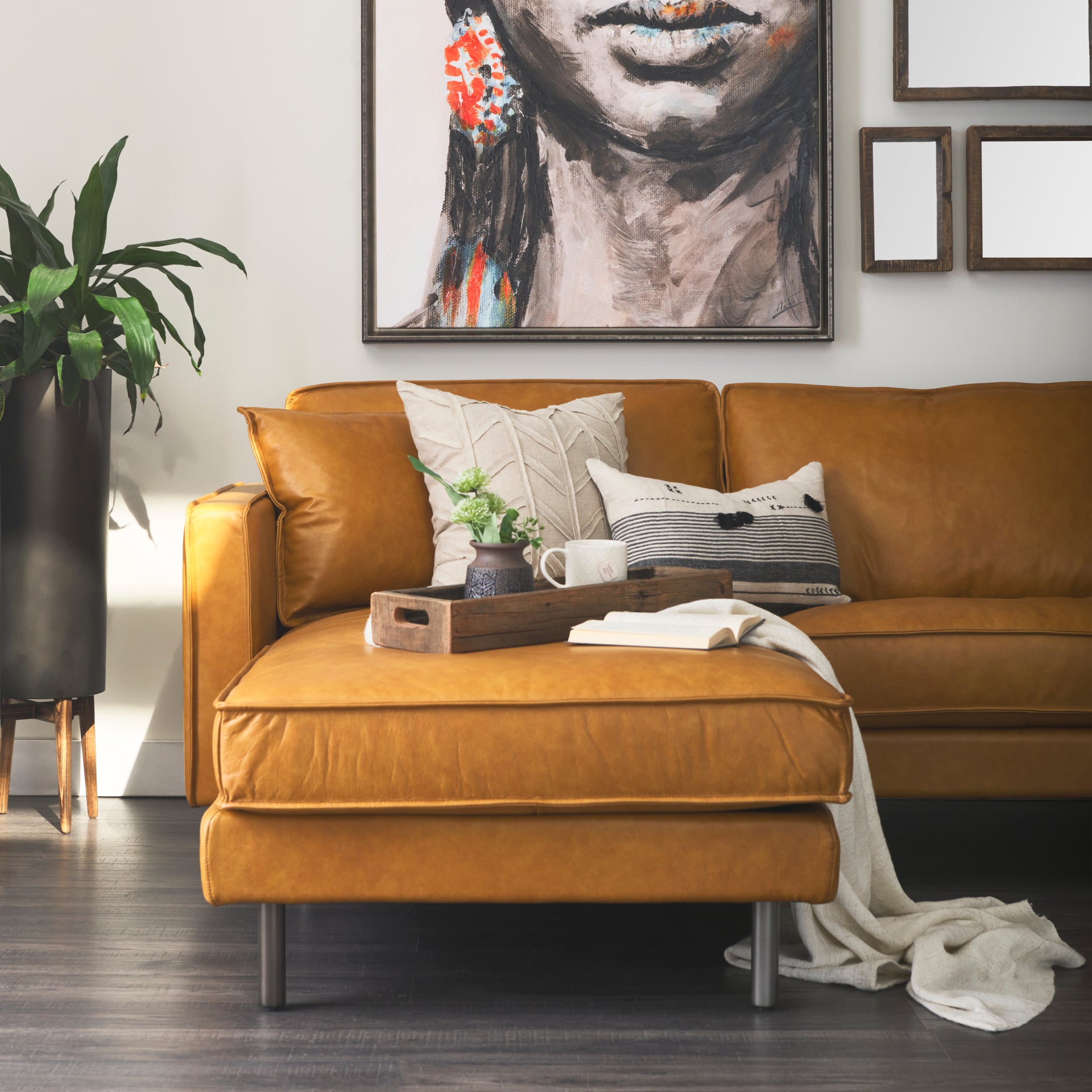 D'Arcy 111"L x 70"D x 33"H Tan Leather Left Chaise Sectional