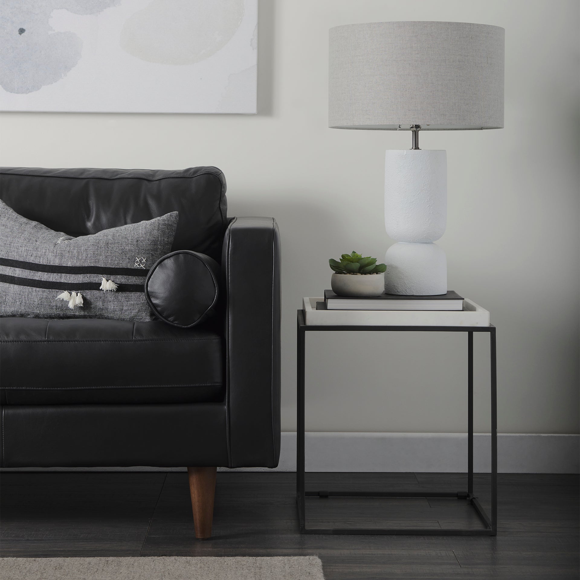 Svend 88.0L x 38.0W x 34.0H Black Leather Sofa