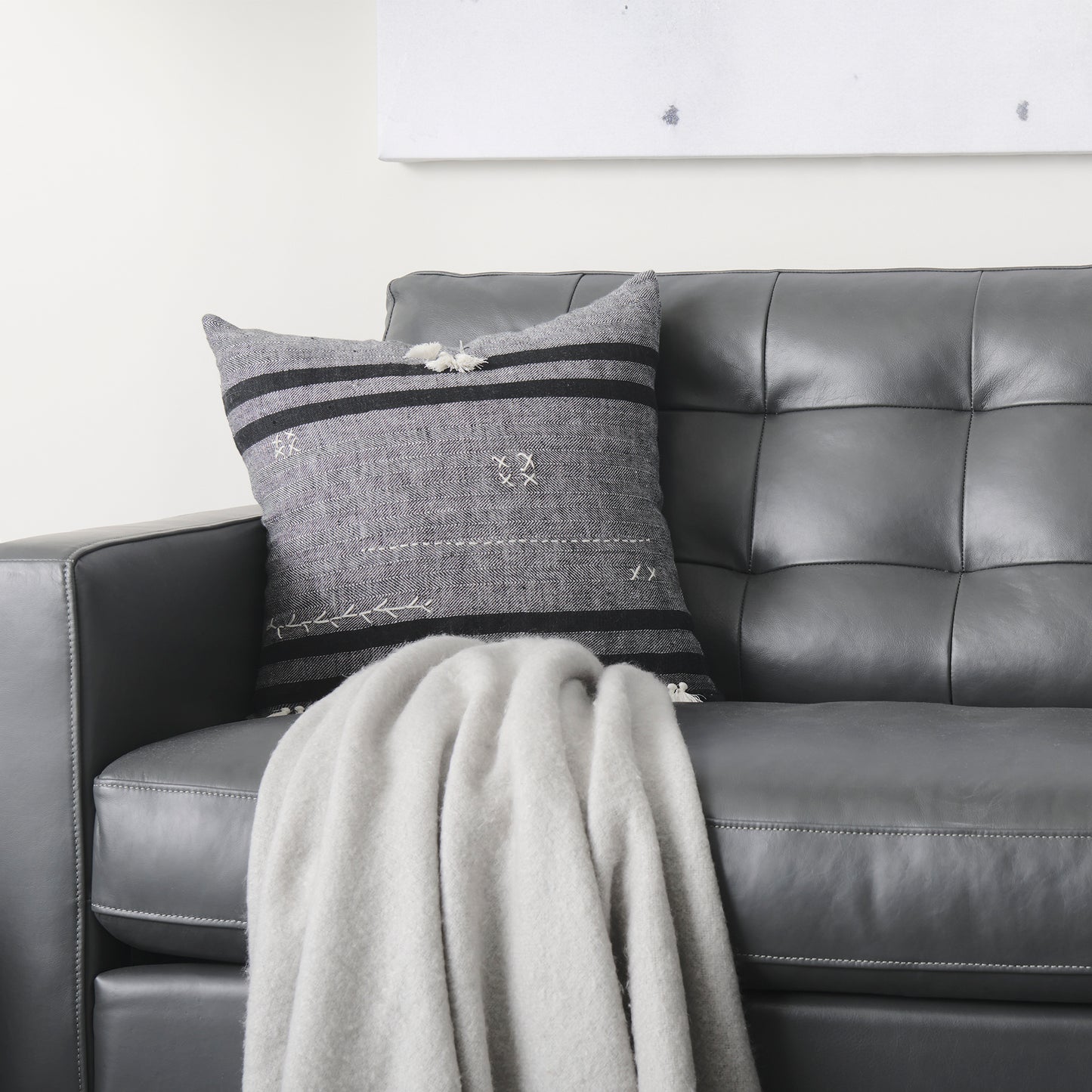 Olaf  88.0L x 38.0W x 35.0H Grey Leather Sofa