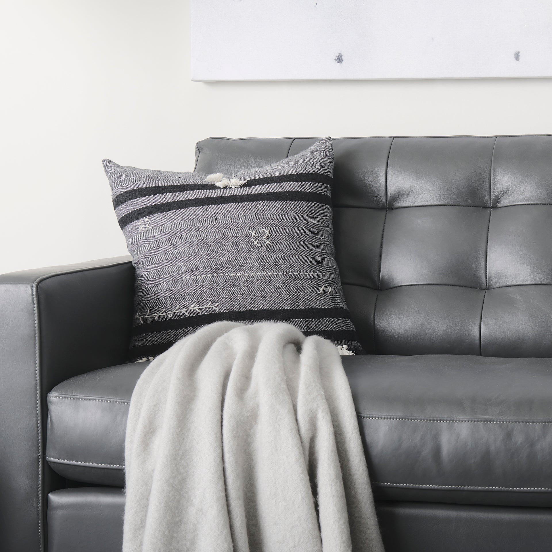 Olaf  88.0L x 38.0W x 35.0H Grey Leather Sofa
