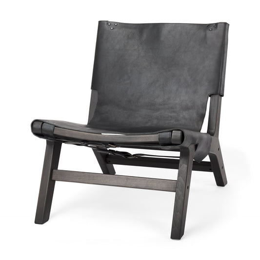 Elodie Leather Accent Chair Black Leather | Black Stain Wood - accent-chairs
