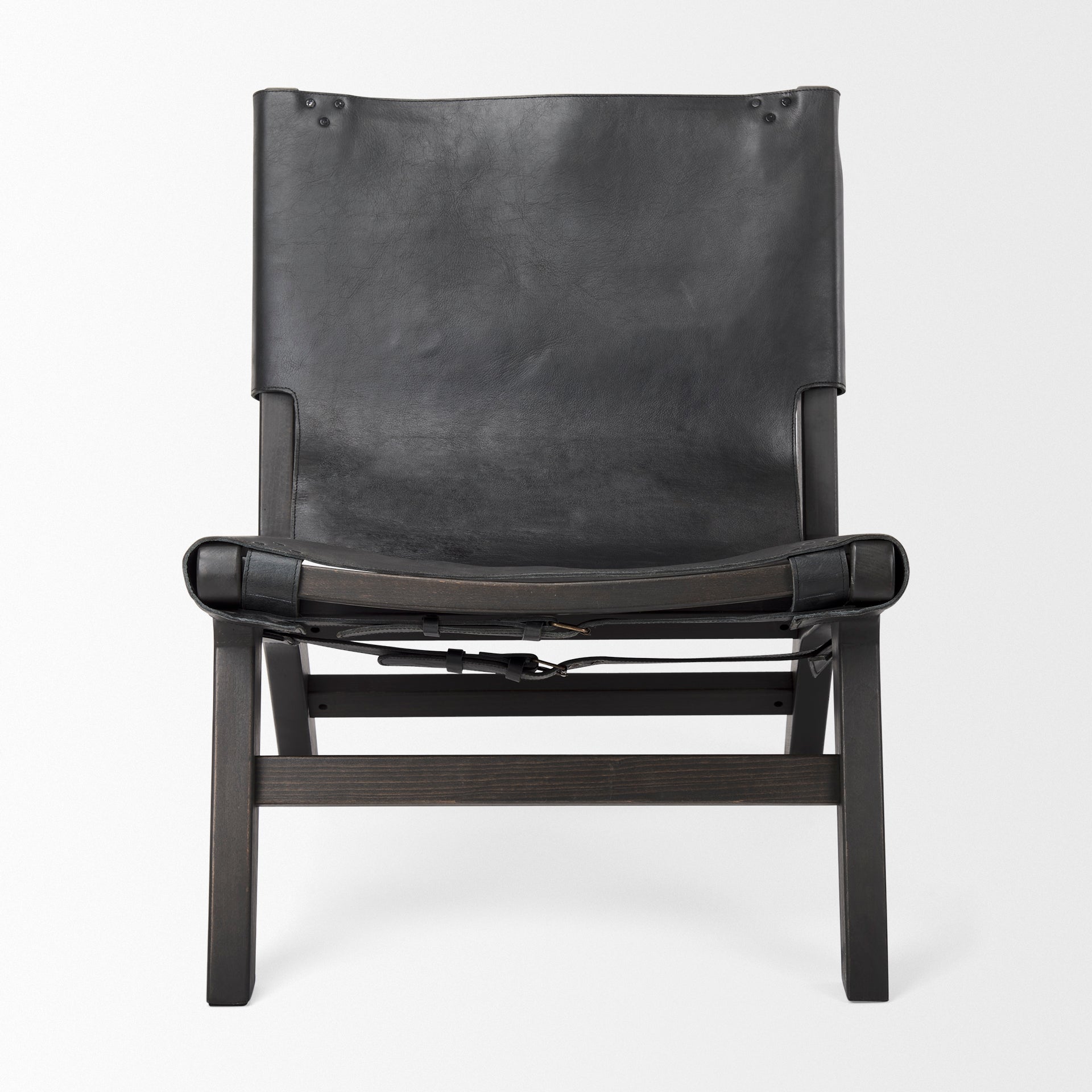 Elodie Leather Accent Chair Black Leather | Black Stain Wood - accent-chairs