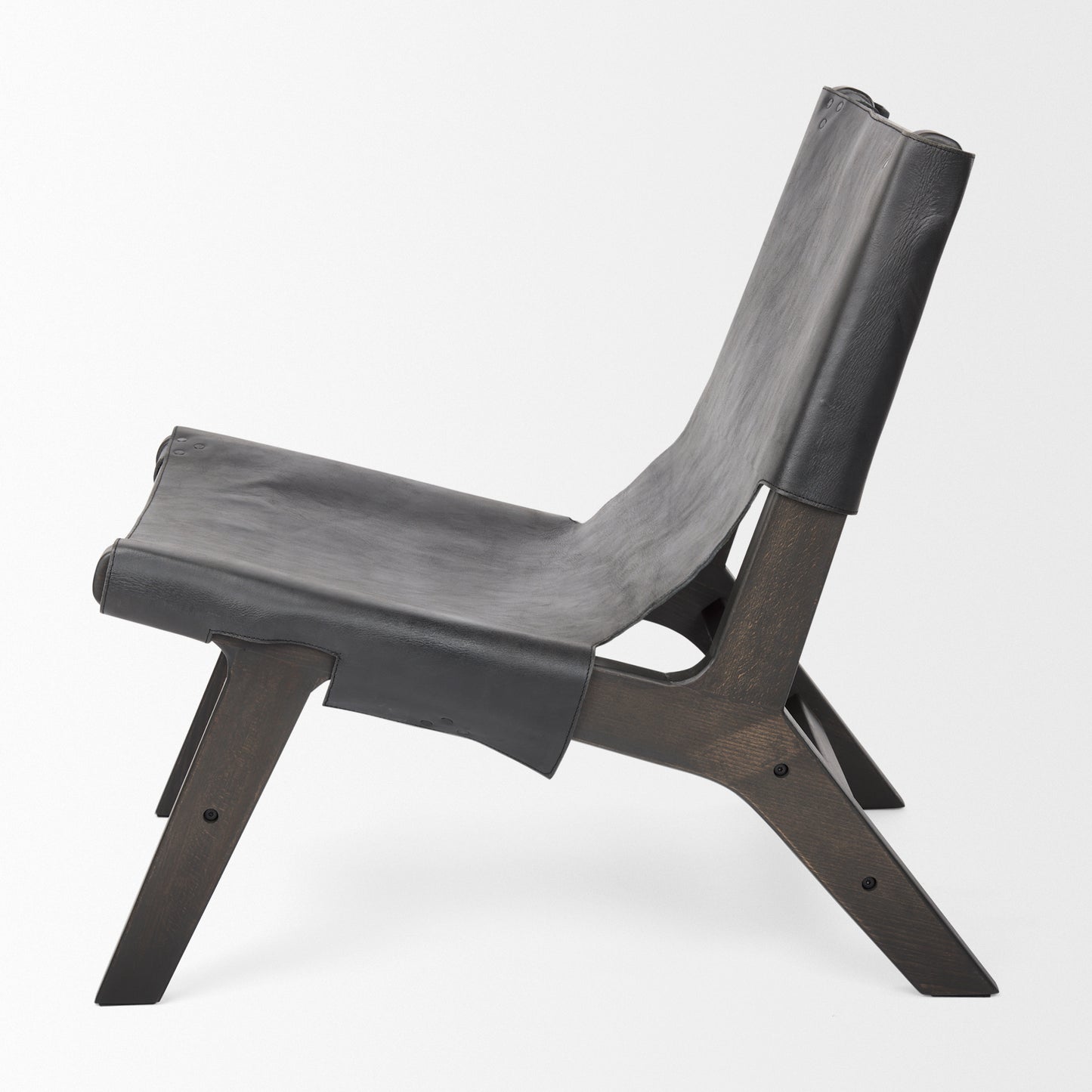 Elodie 24.4L x 33.9W x 30.7H Black Leather W/Black Stain Beech Wood Frame Accent Chair