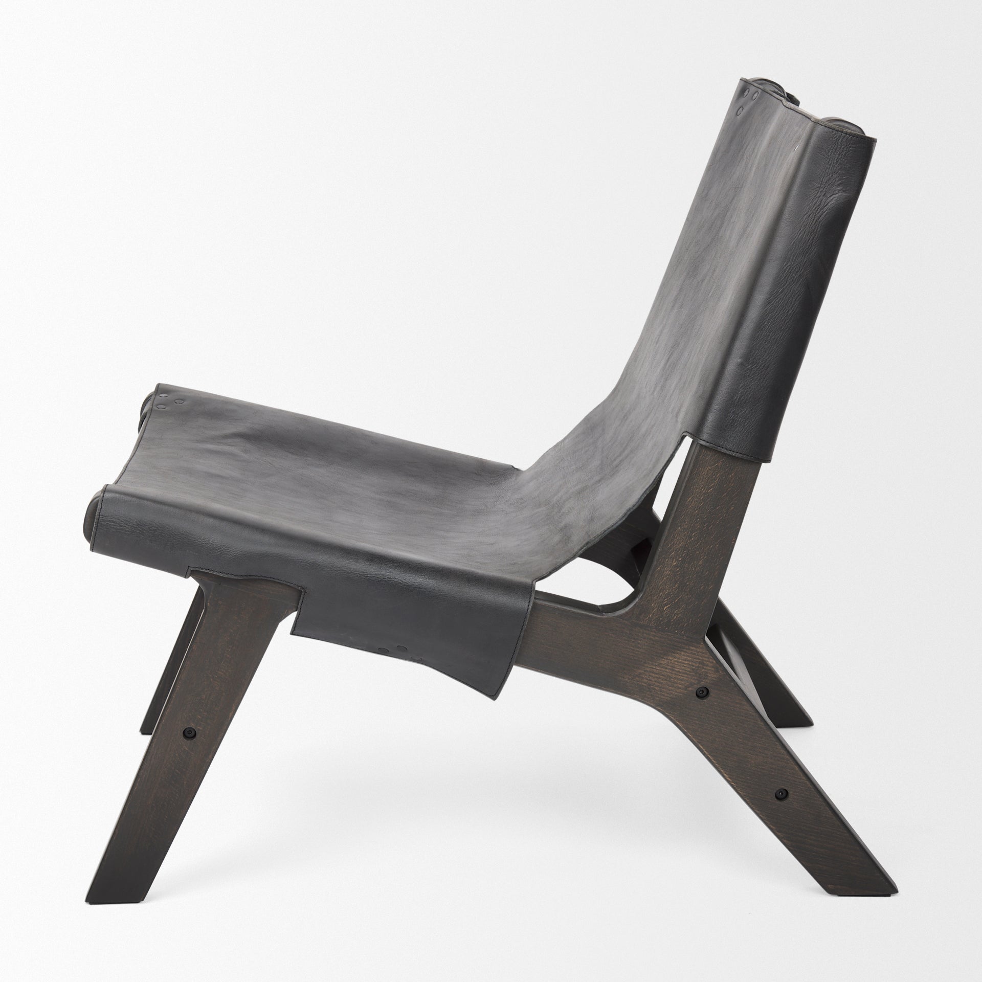 Elodie 24.4L x 33.9W x 30.7H Black Leather W/Black Stain Beech Wood Frame Accent Chair