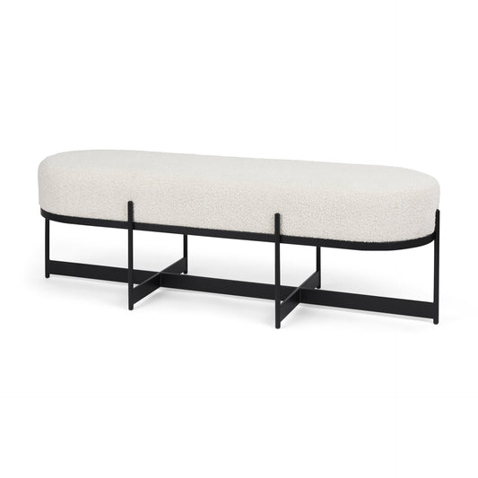 Amelia Bench Cream Bouclé Fabric | Black Metal - benches