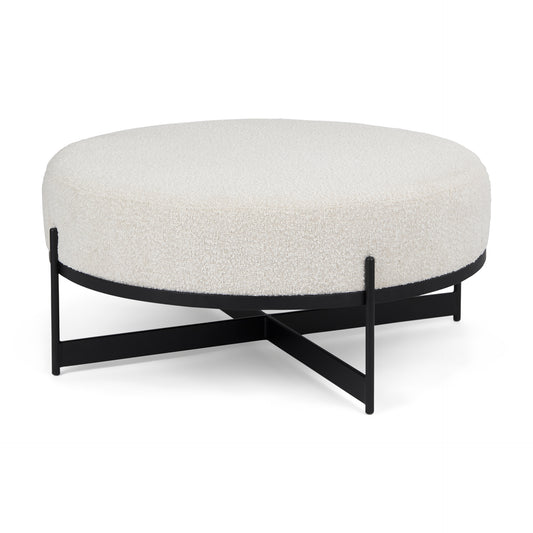 Amelia 35.8L x 35.8W x 17.5H Cream Boucle W/Black Metal Upholstered Ottoman