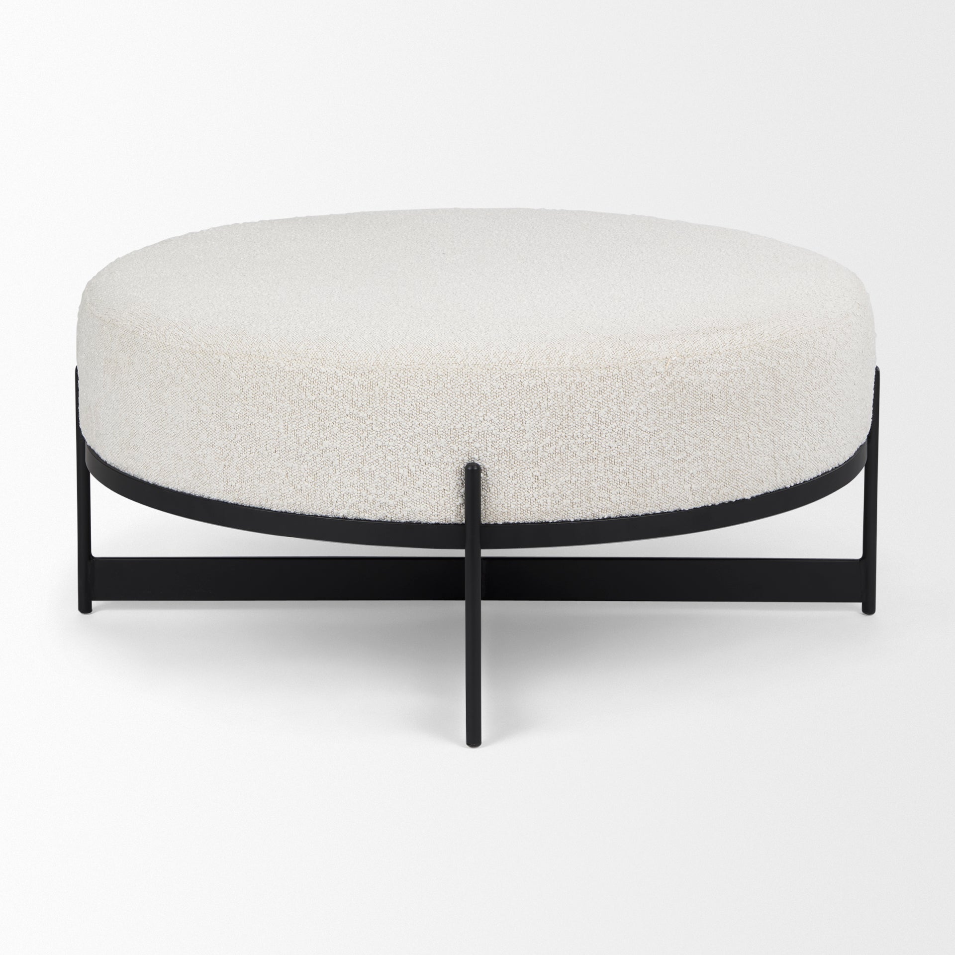 Amelia 35.8L x 35.8W x 17.5H Cream Boucle W/Black Metal Upholstered Ottoman