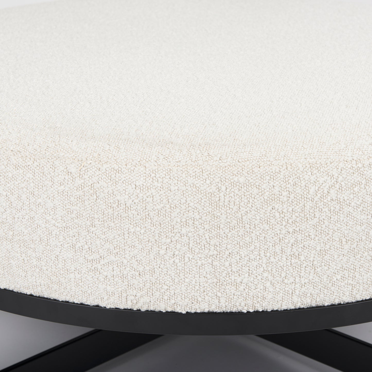 Amelia 35.8L x 35.8W x 17.5H Cream Boucle W/Black Metal Upholstered Ottoman