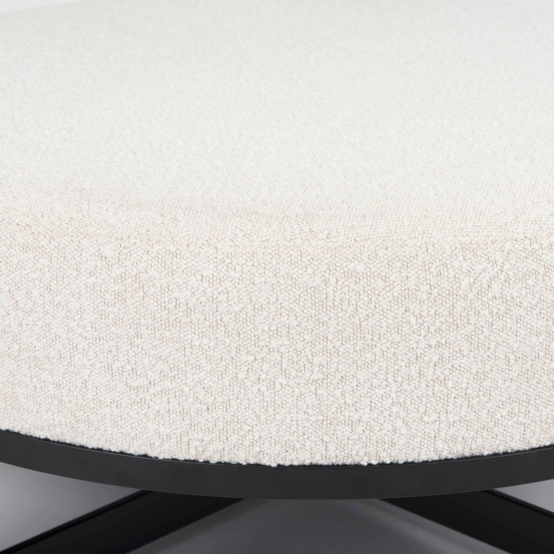 Amelia 35.8L x 35.8W x 17.5H Cream Boucle W/Black Metal Upholstered Ottoman