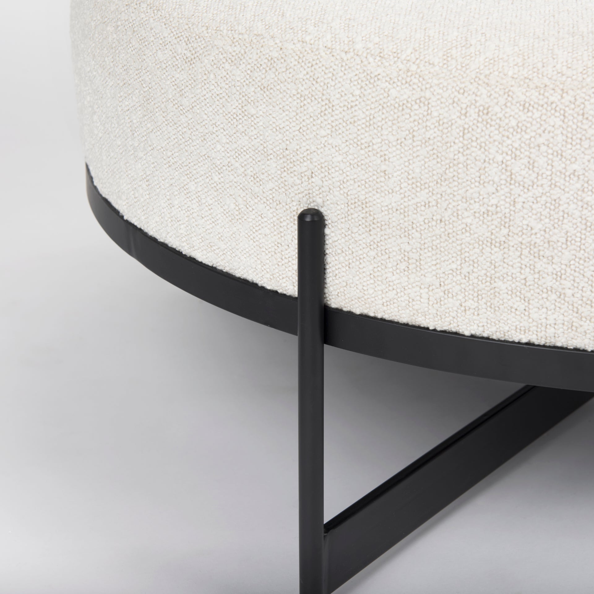 Amelia 35.8L x 35.8W x 17.5H Cream Boucle W/Black Metal Upholstered Ottoman