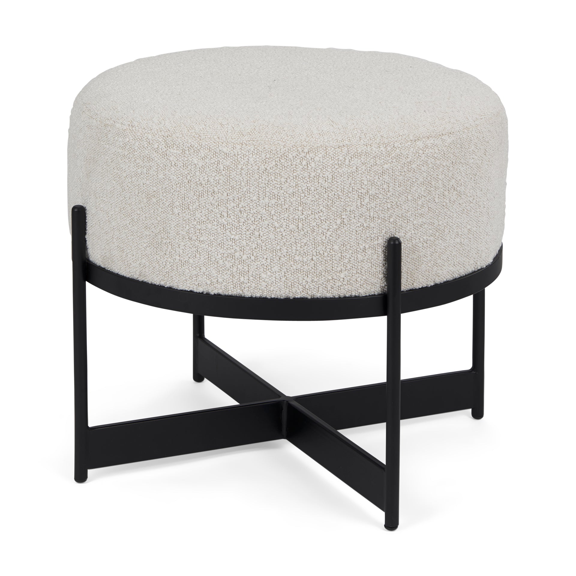 Amelia Ottoman Cream Bouclé Fabric | Black Metal | Small - ottoman-and-poufs