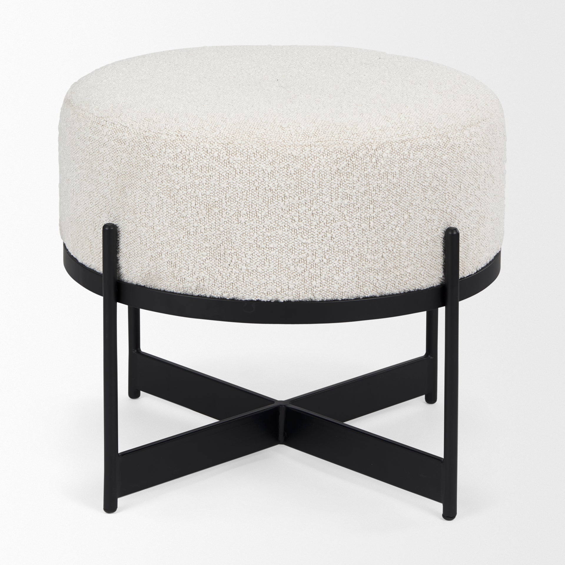 Amelia Ottoman Cream Bouclé Fabric | Black Metal | Small - ottoman-and-poufs