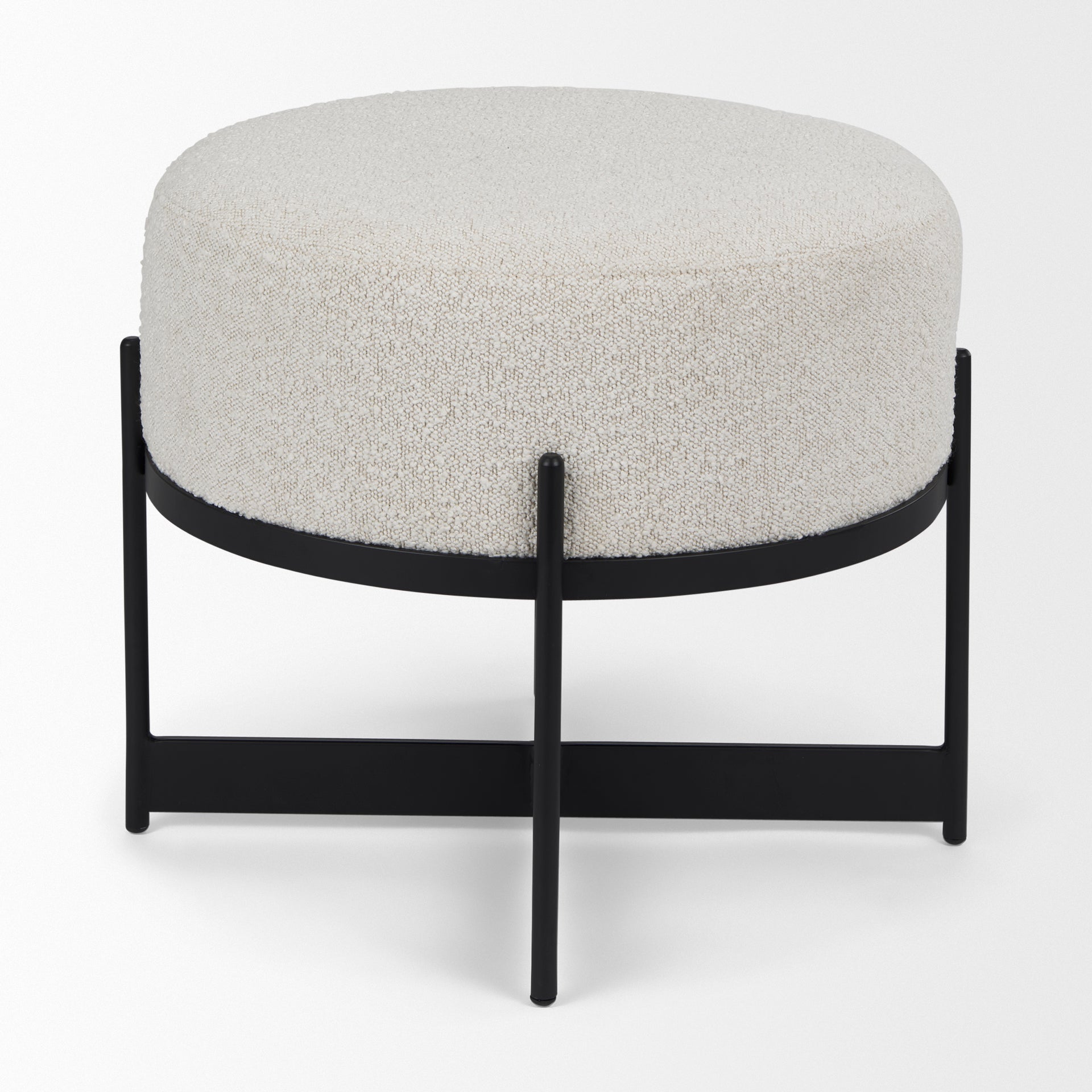 Amelia Ottoman Cream Bouclé Fabric | Black Metal | Small - ottoman-and-poufs