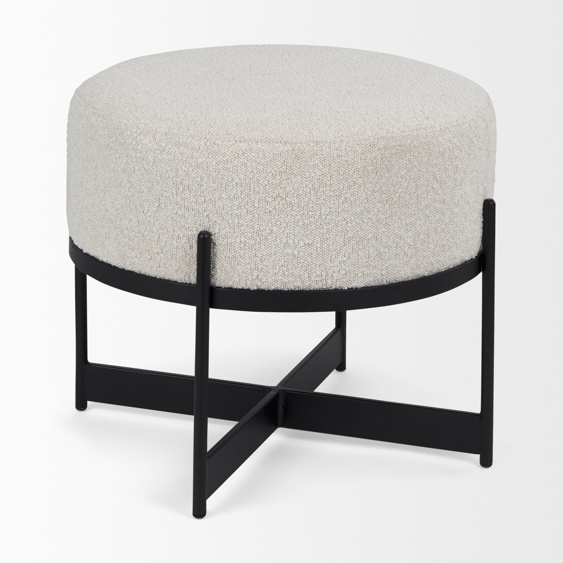 Amelia Ottoman Cream Bouclé Fabric | Black Metal | Small - ottoman-and-poufs