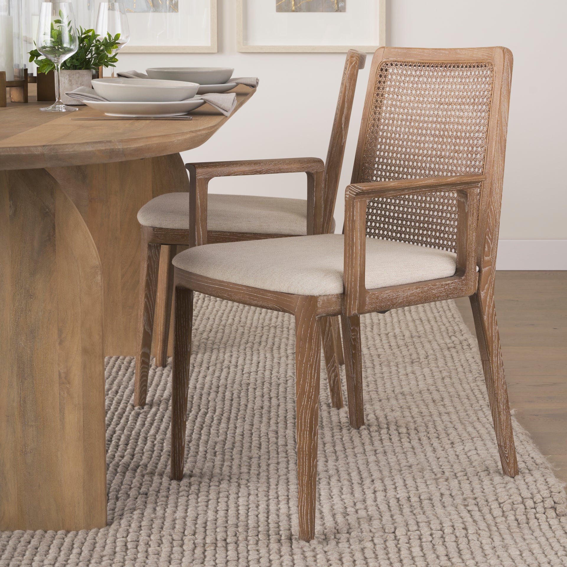 Clara Dining Chair Cream Fabric |Brown Wood (Armchair) - dining-chairs