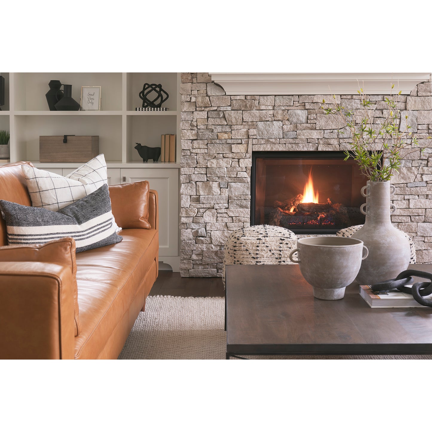 Aarohi 16.0L x 16.0W x 16.0H Cream/Black Cotton Patterned Pouf