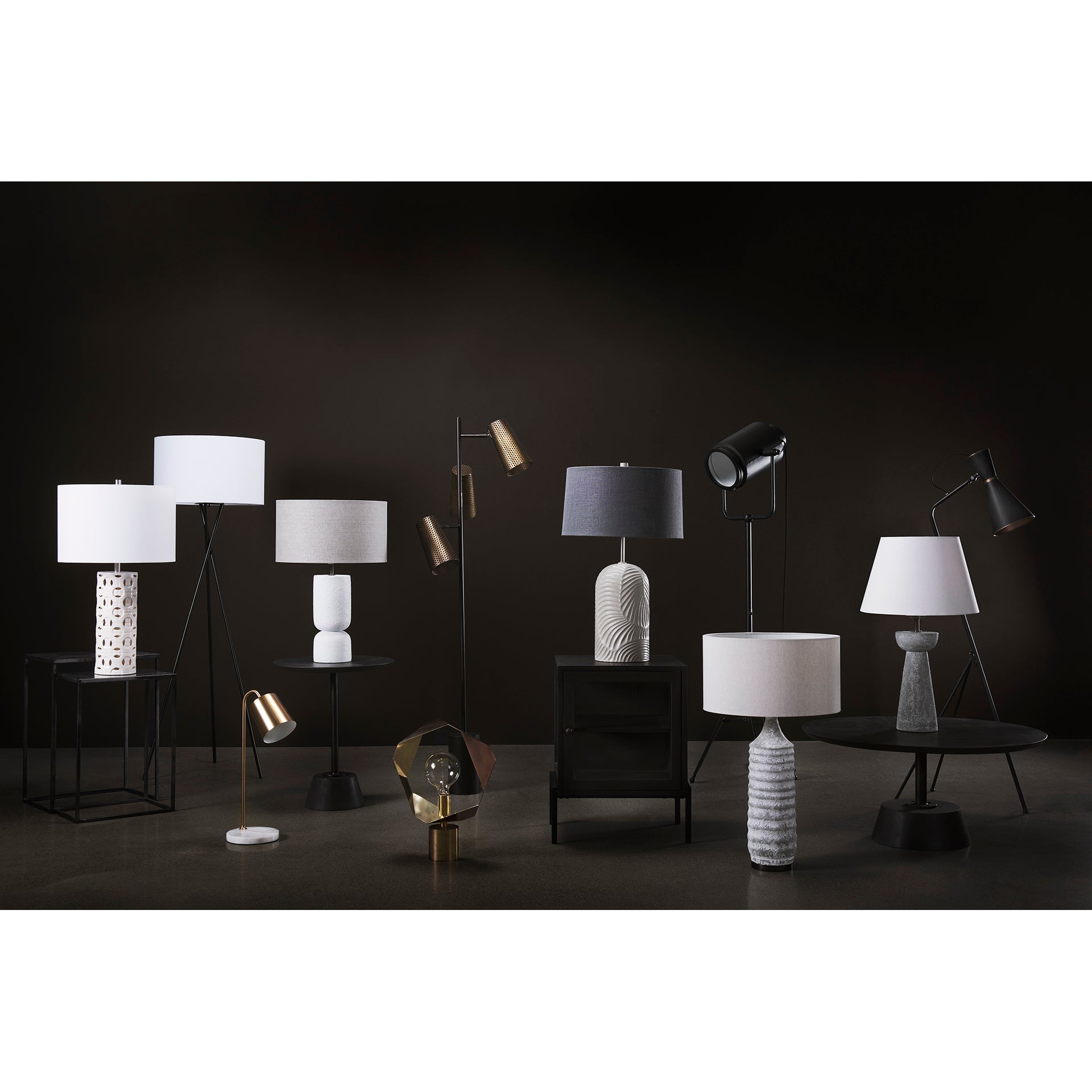 Julia Table Lamp Gray Cement | White Shade - table-lamps