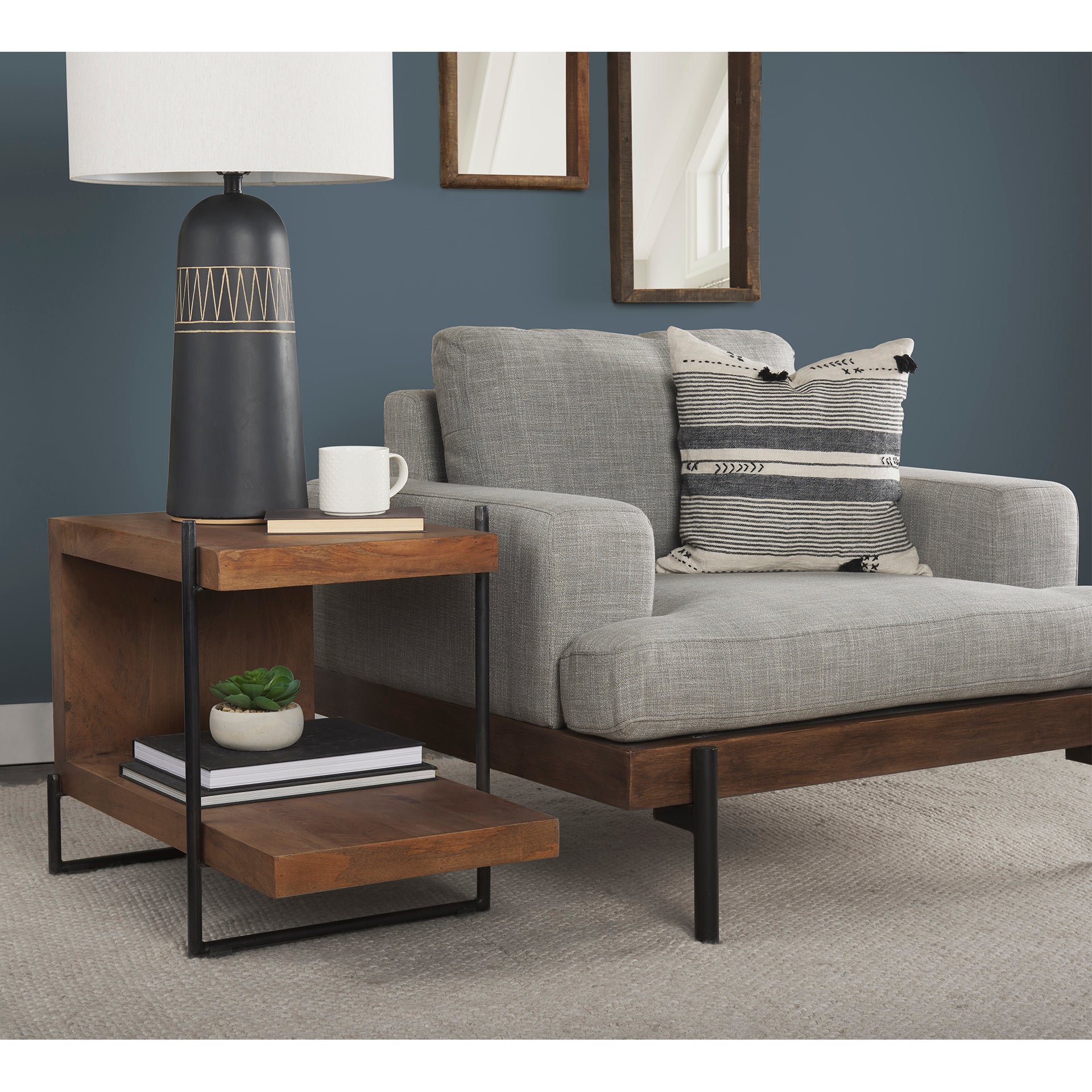 Javier 18.0L x 18.0W x 30.75H Black Base W/Cream Fabric Shade Table Lamp