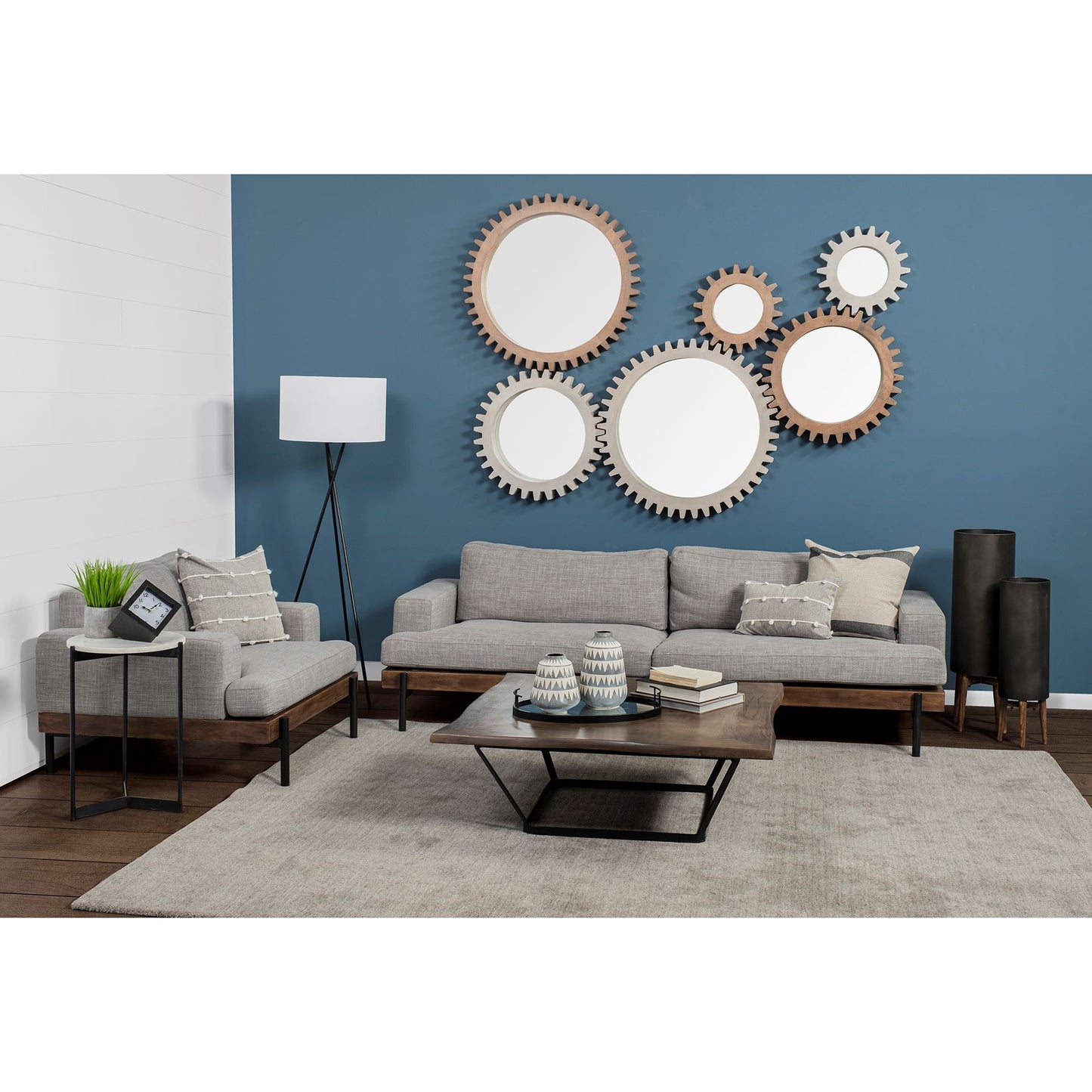 Cog Wall Mirror Sunrise Brown Wood | 17’’ | Sunrise - wall-mirrors-grouped