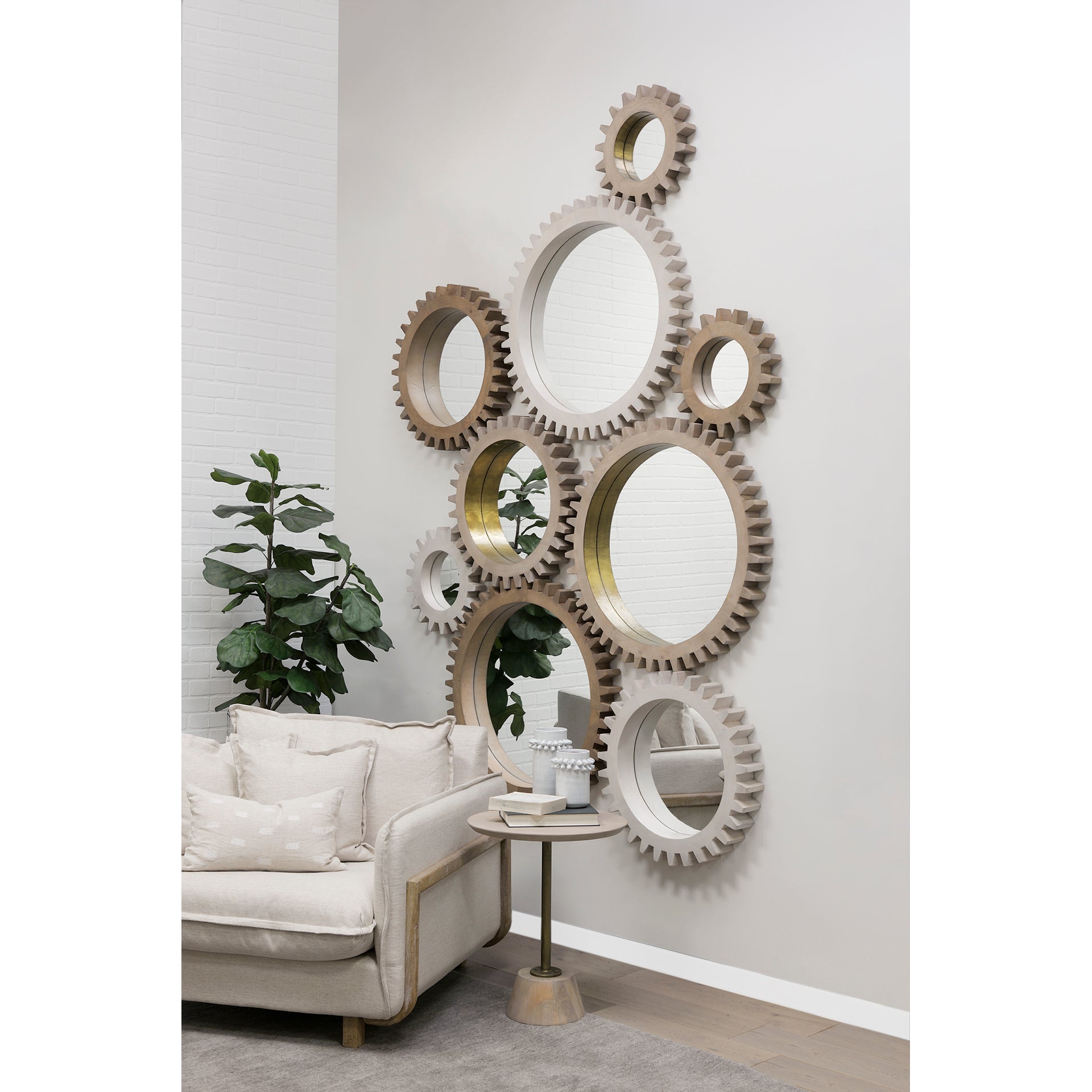 Cog Wall Mirror Sterling White Wood | 17’’ | Sterling - wall-mirrors-grouped