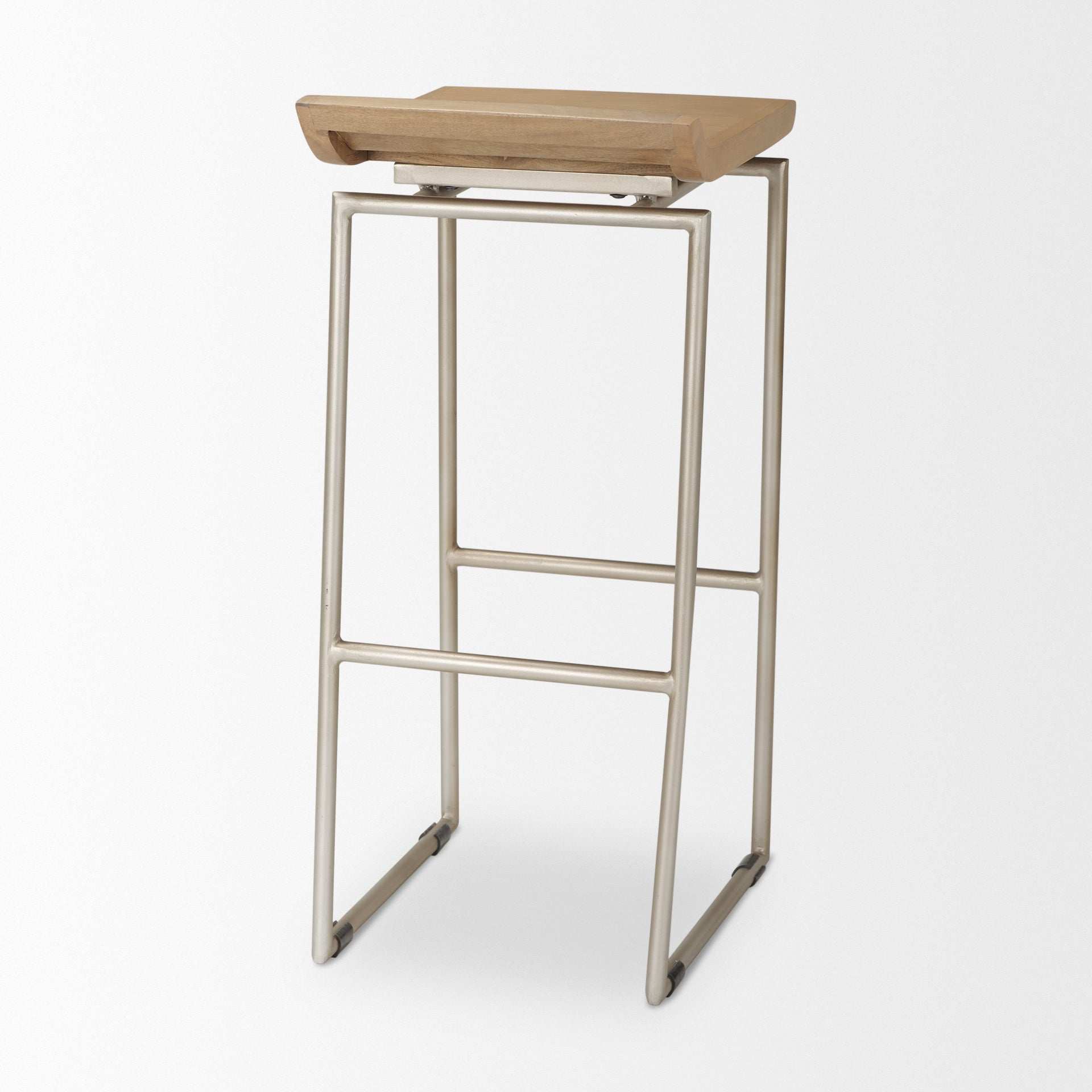 Givens Wood Seat Bar Counter Stool Brown Wood | Silver Metal | Bar - bar-stools