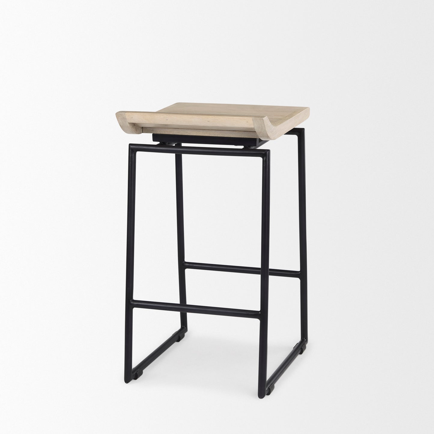 Givens Bar Counter Stool Natural Wood | Black Metal | Counter