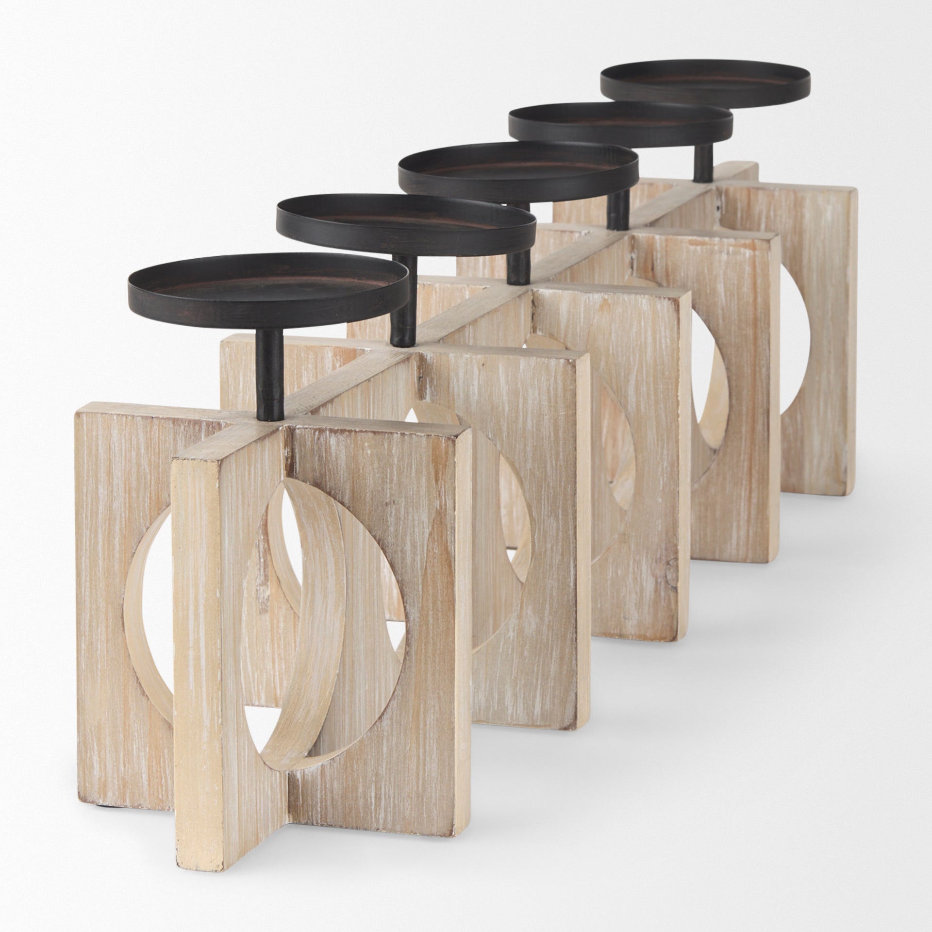 Cambie 29.0L x 6.0W x 9.0H Natural Wood W/Black Metal Candle Holders