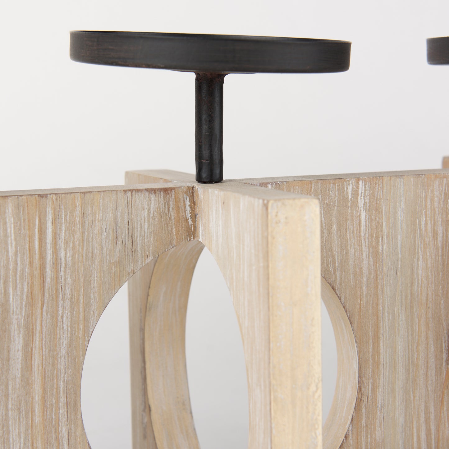 Cambie 29.0L x 6.0W x 9.0H Natural Wood W/Black Metal Candle Holders