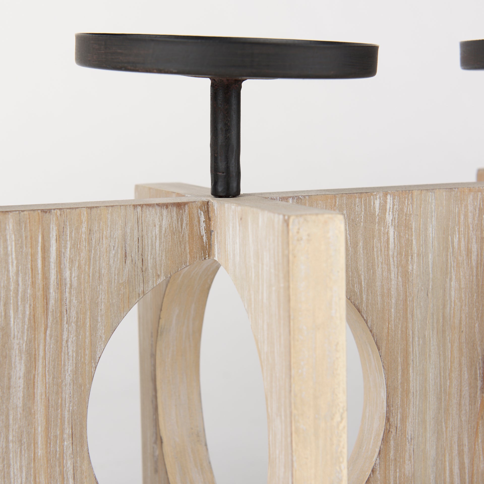 Cambie 29.0L x 6.0W x 9.0H Natural Wood W/Black Metal Candle Holders