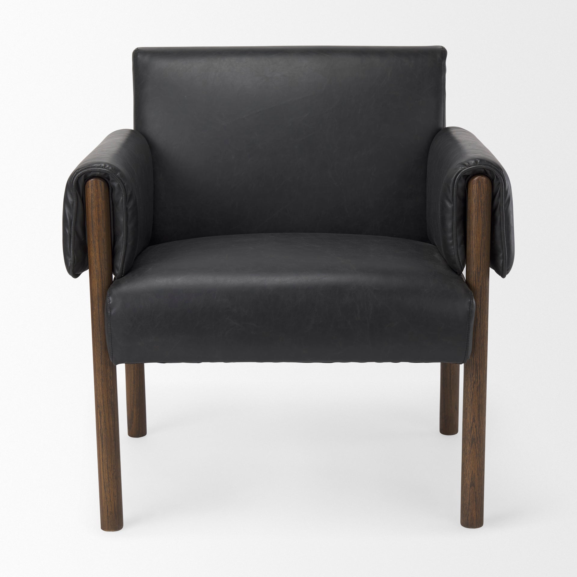 Ashton Black Vegan Leather w/ Dark Brown Wood Accent Chair