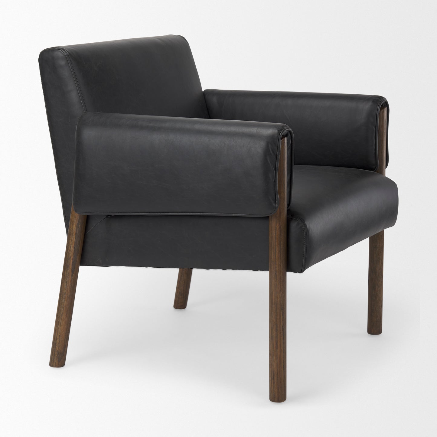 Ashton Black Vegan Leather w/ Dark Brown Wood Accent Chair