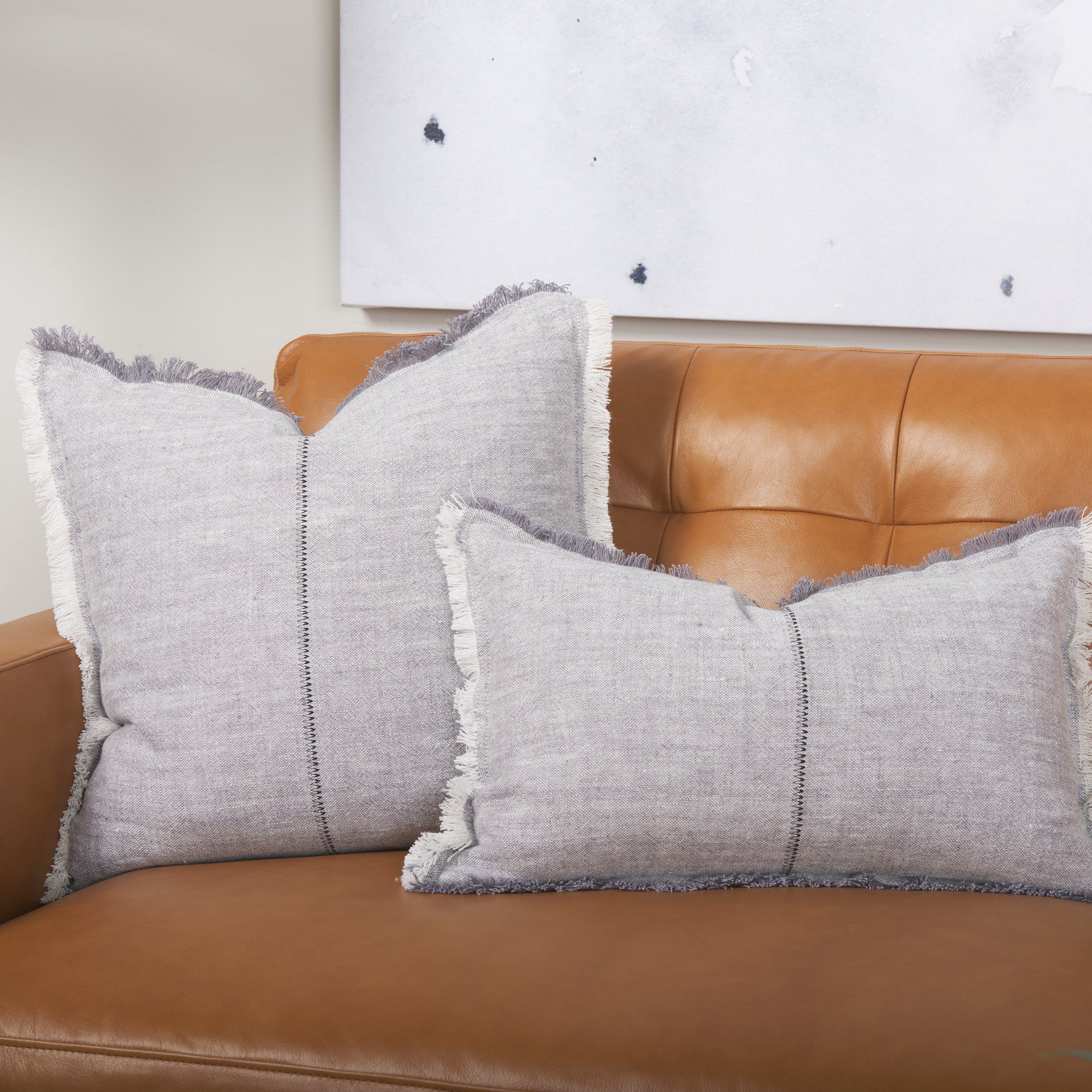 Thais 13x21 Gray Fabric Fringed Decorative Pillow Cover