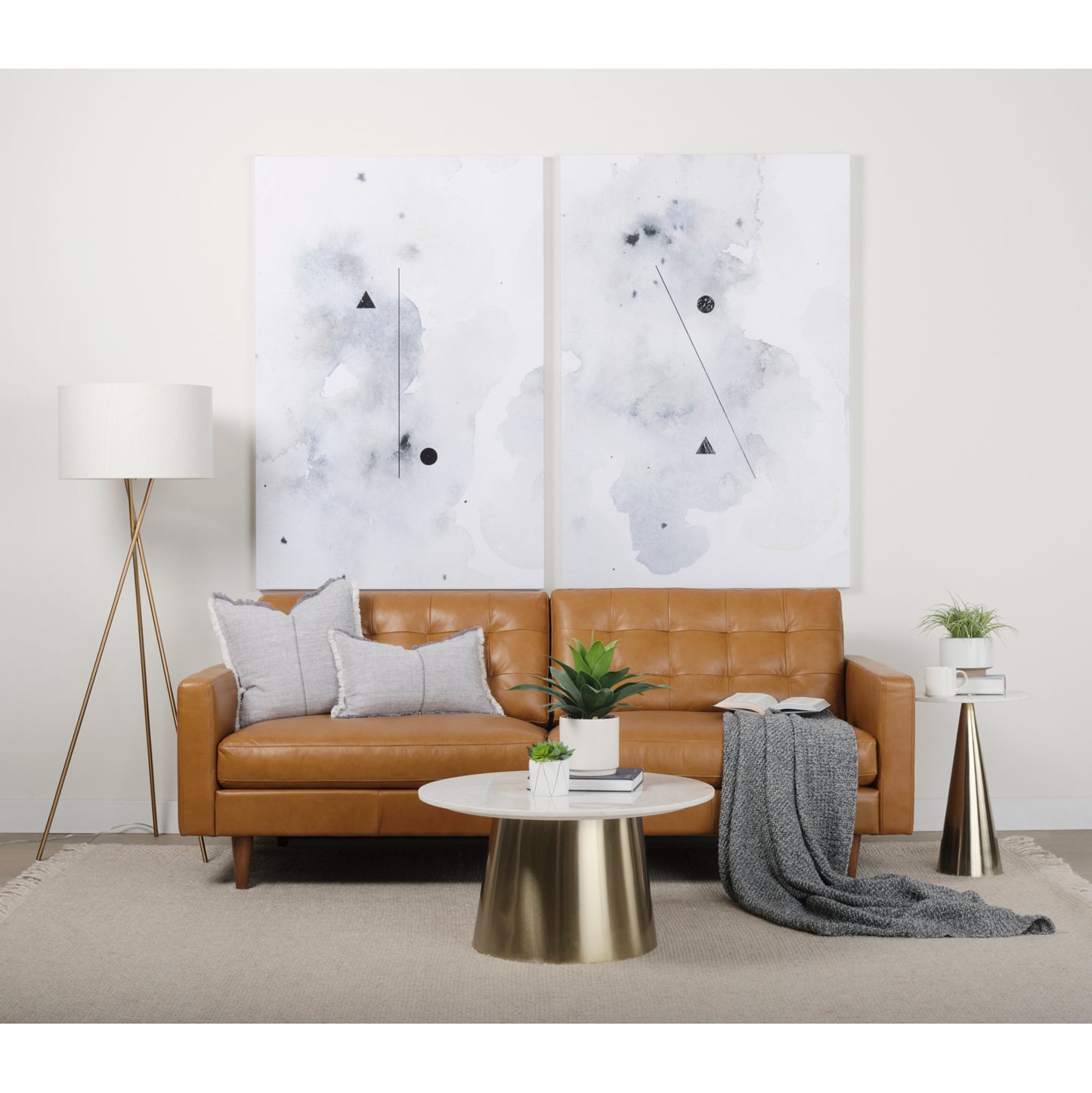 Olaf 88.2L x 37.8W x 35.0H Tan Leather Sofa