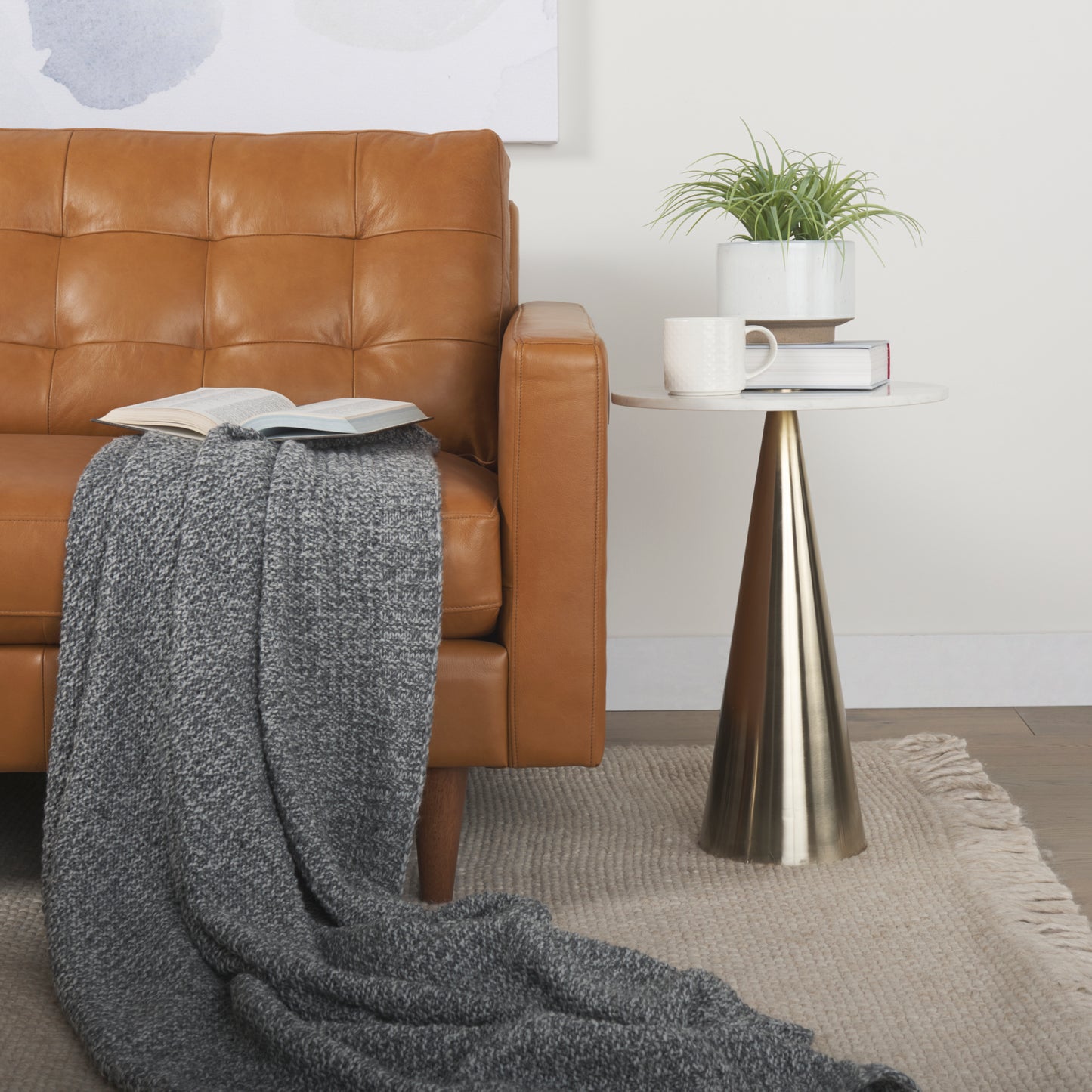 Olaf 88.2L x 37.8W x 35.0H Tan Leather Sofa