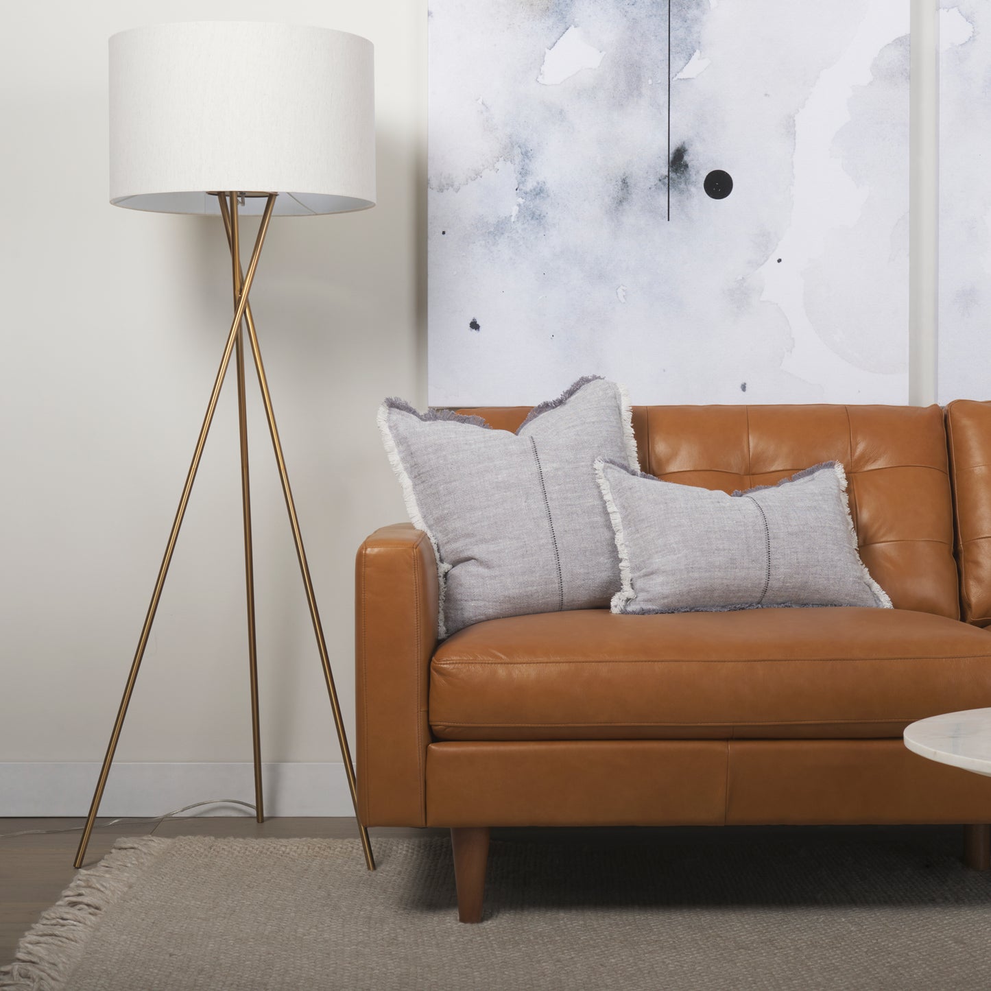 Olaf 88.2L x 37.8W x 35.0H Tan Leather Sofa