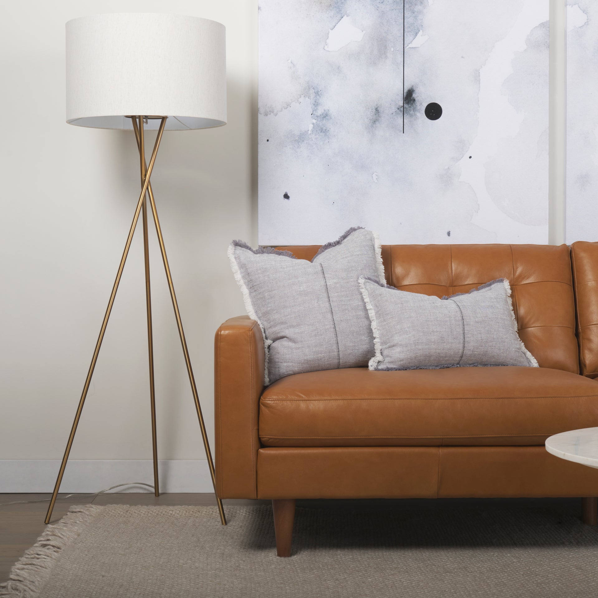 Olaf 88.2L x 37.8W x 35.0H Tan Leather Sofa