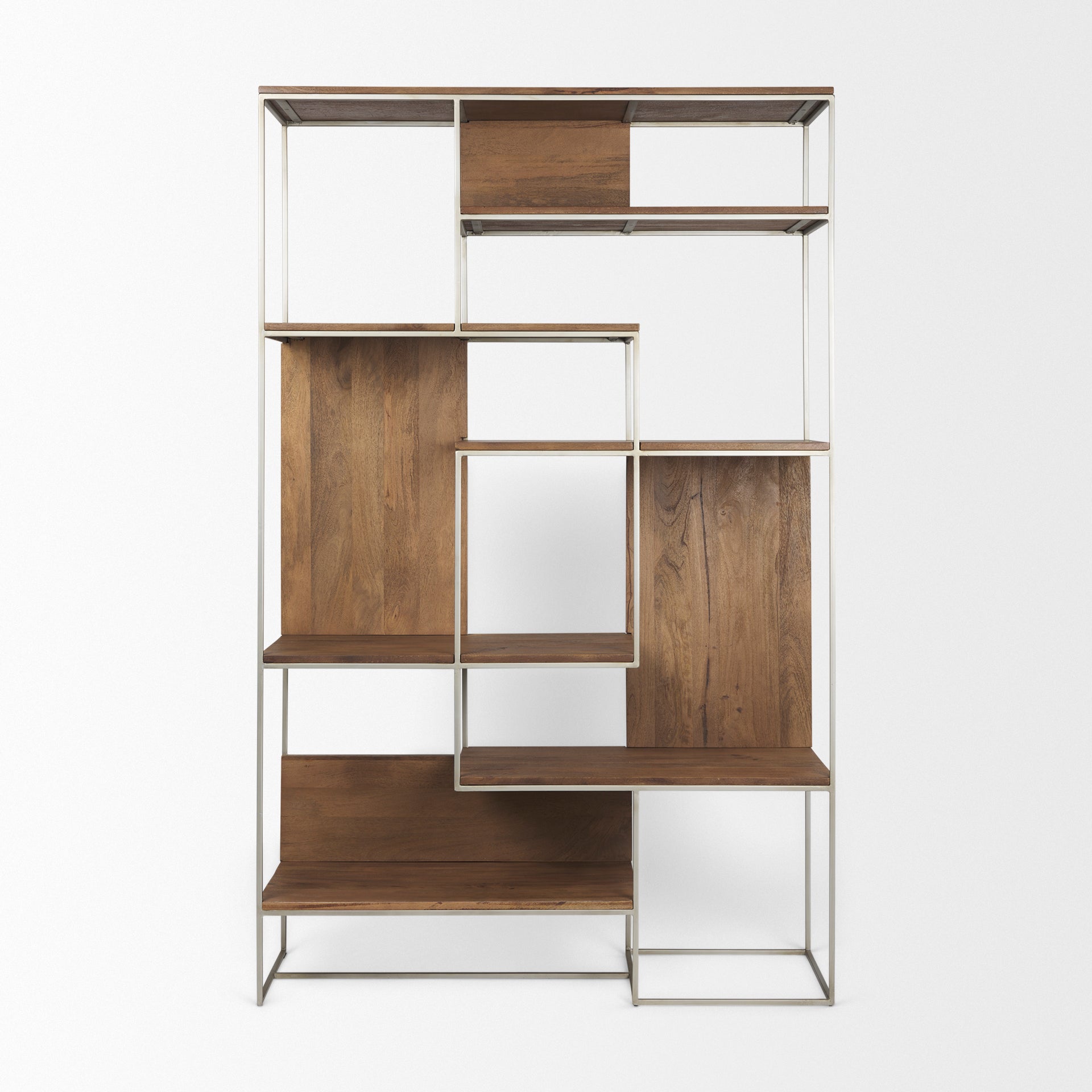 Morris III 47.25 X 15 X 75.5  Brown Wood and Silver Metal Frame 6 Shelf Shelving Unit