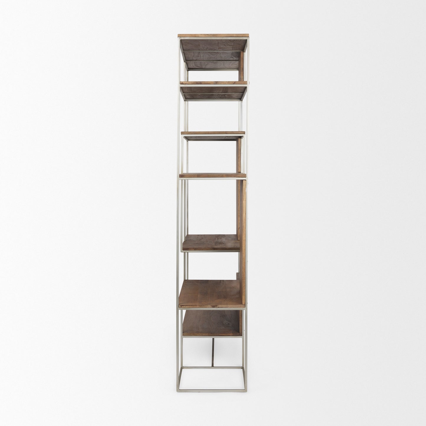 Morris III 47.25 X 15 X 75.5  Brown Wood and Silver Metal Frame 6 Shelf Shelving Unit