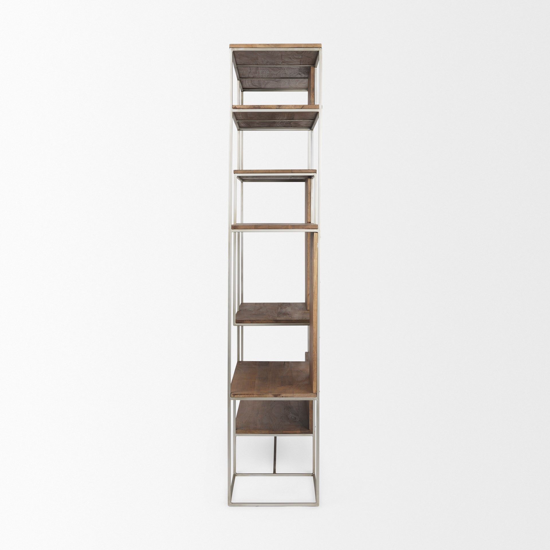 Morris III 47.25 X 15 X 75.5  Brown Wood and Silver Metal Frame 6 Shelf Shelving Unit