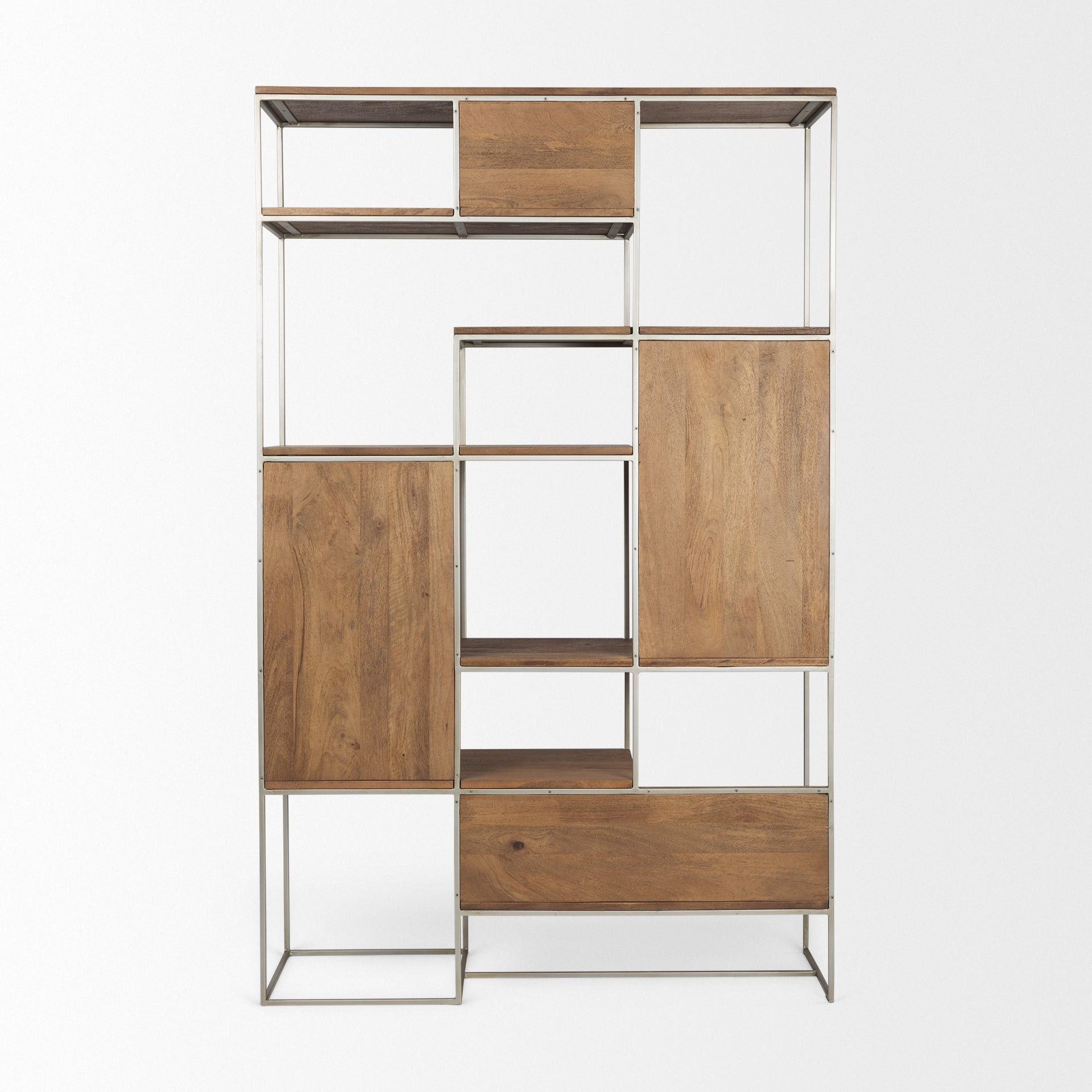 Morris III 47.25 X 15 X 75.5  Brown Wood and Silver Metal Frame 6 Shelf Shelving Unit