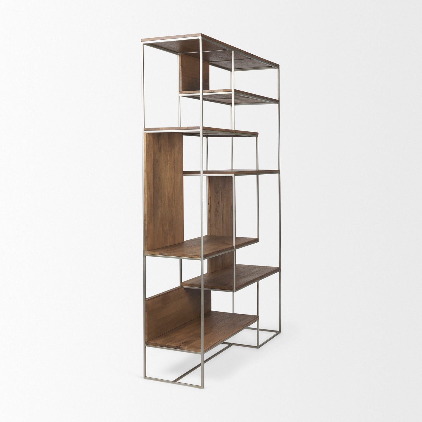 Morris III 47.25 X 15 X 75.5  Brown Wood and Silver Metal Frame 6 Shelf Shelving Unit