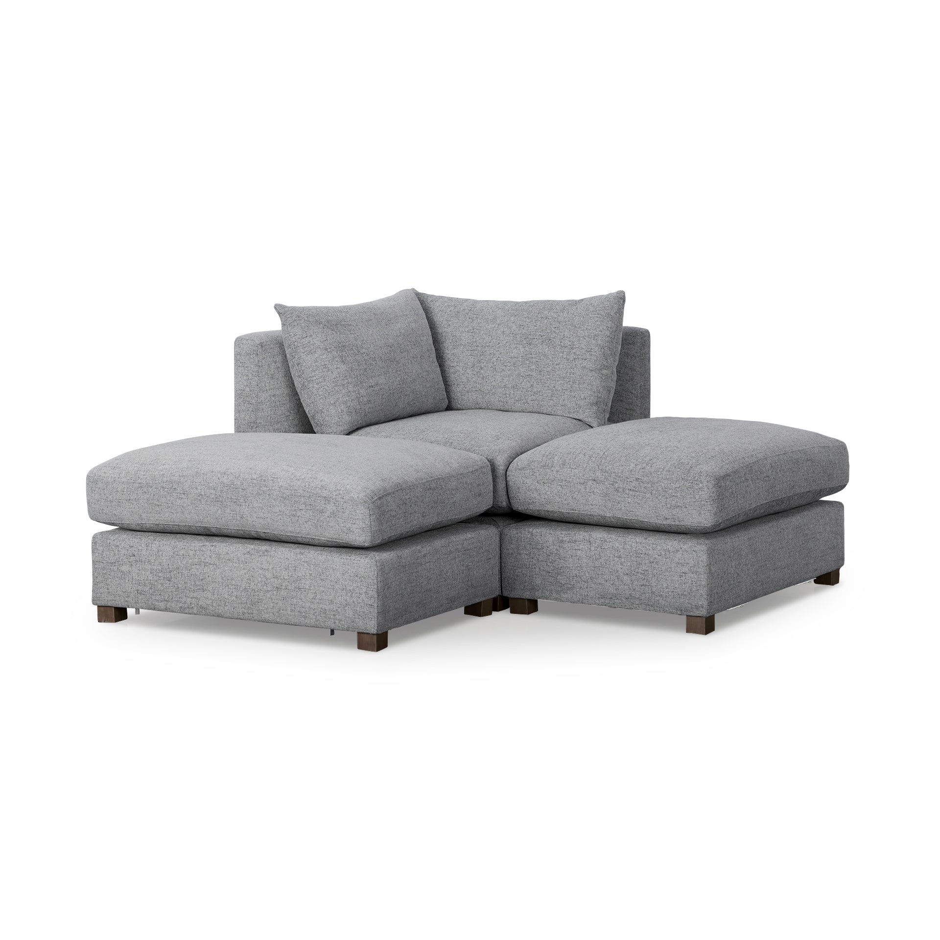Valence 3 Piece (W/ 2 x Ottoman) Castlerock Gray Modular Sofa Set