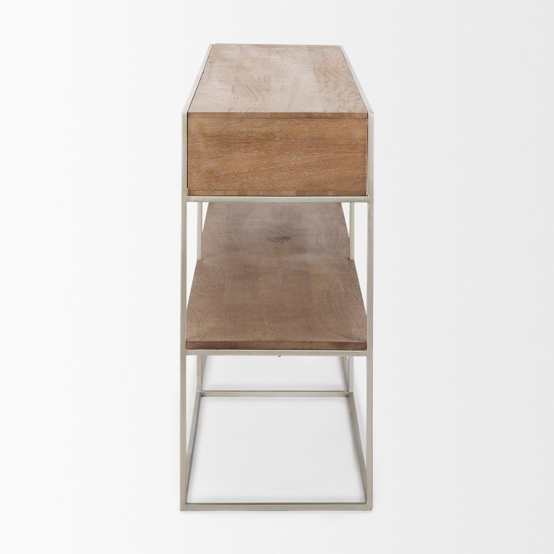 Morris I 63L x 15W x 31H Brown Wood w/ Silver Metal Frame 2 Drawer Console Table