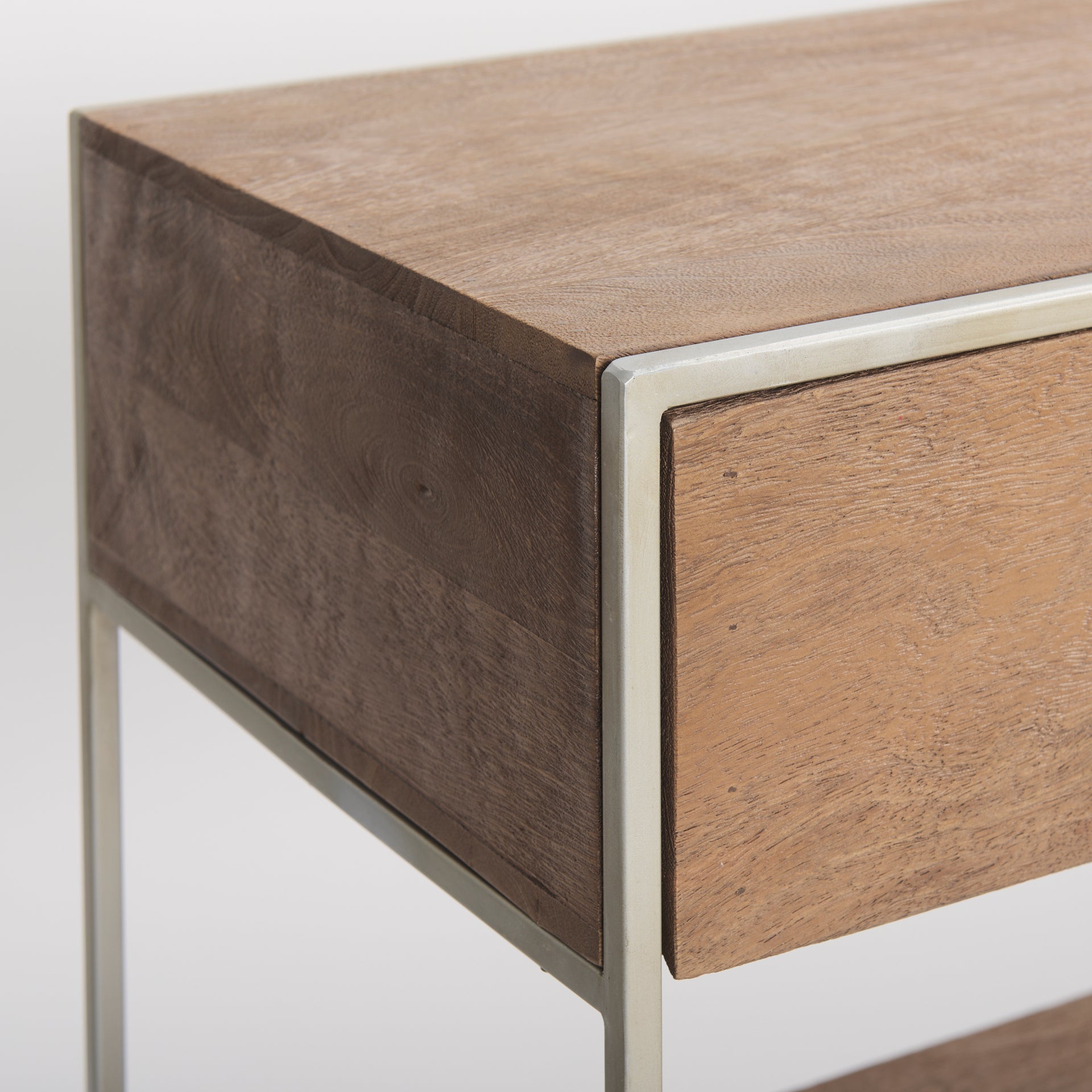 Morris I 63L x 15W x 31H Brown Wood w/ Silver Metal Frame 2 Drawer Console Table