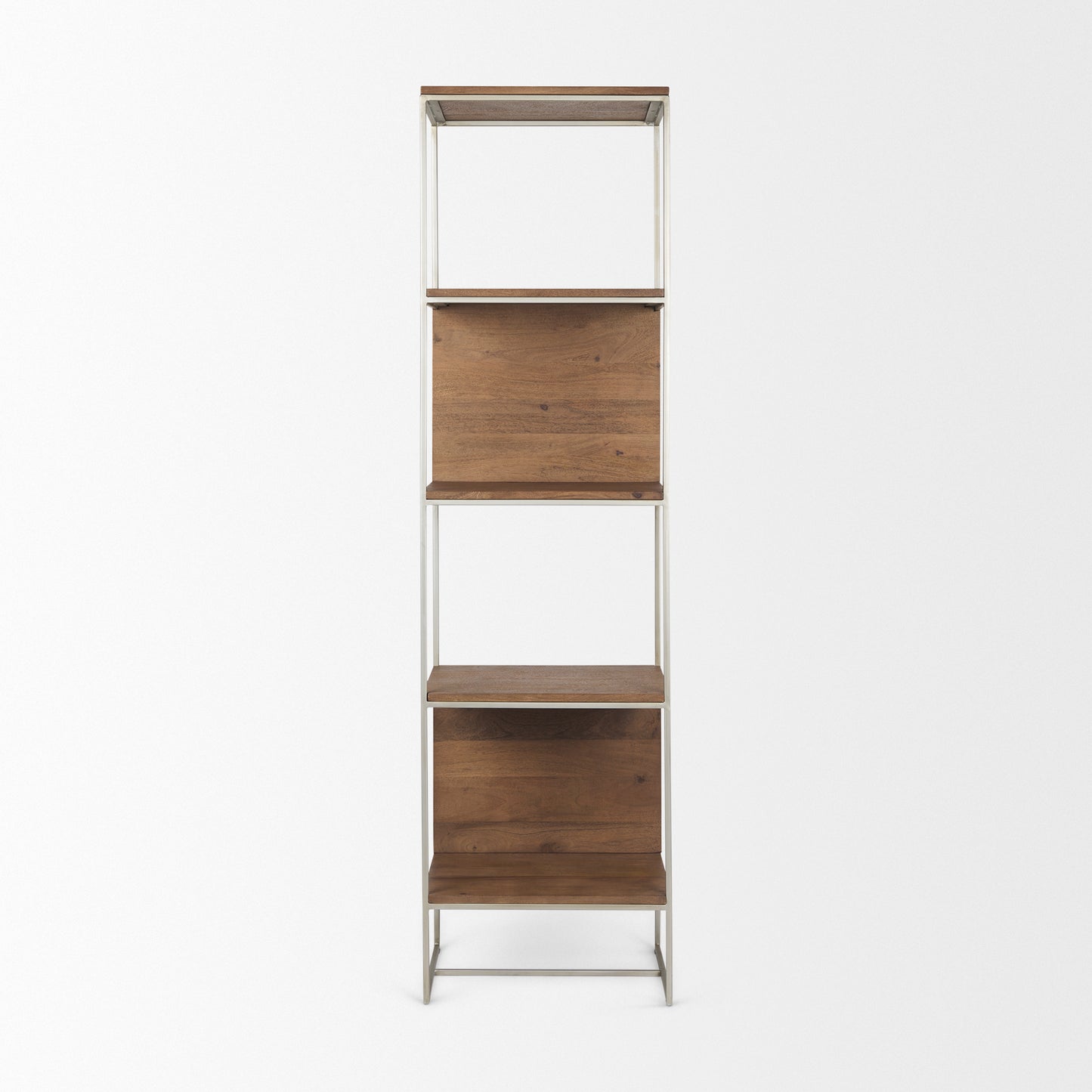 Morris 4 Tier Shelving Unit Brown Wood | Silver Metal - shelving