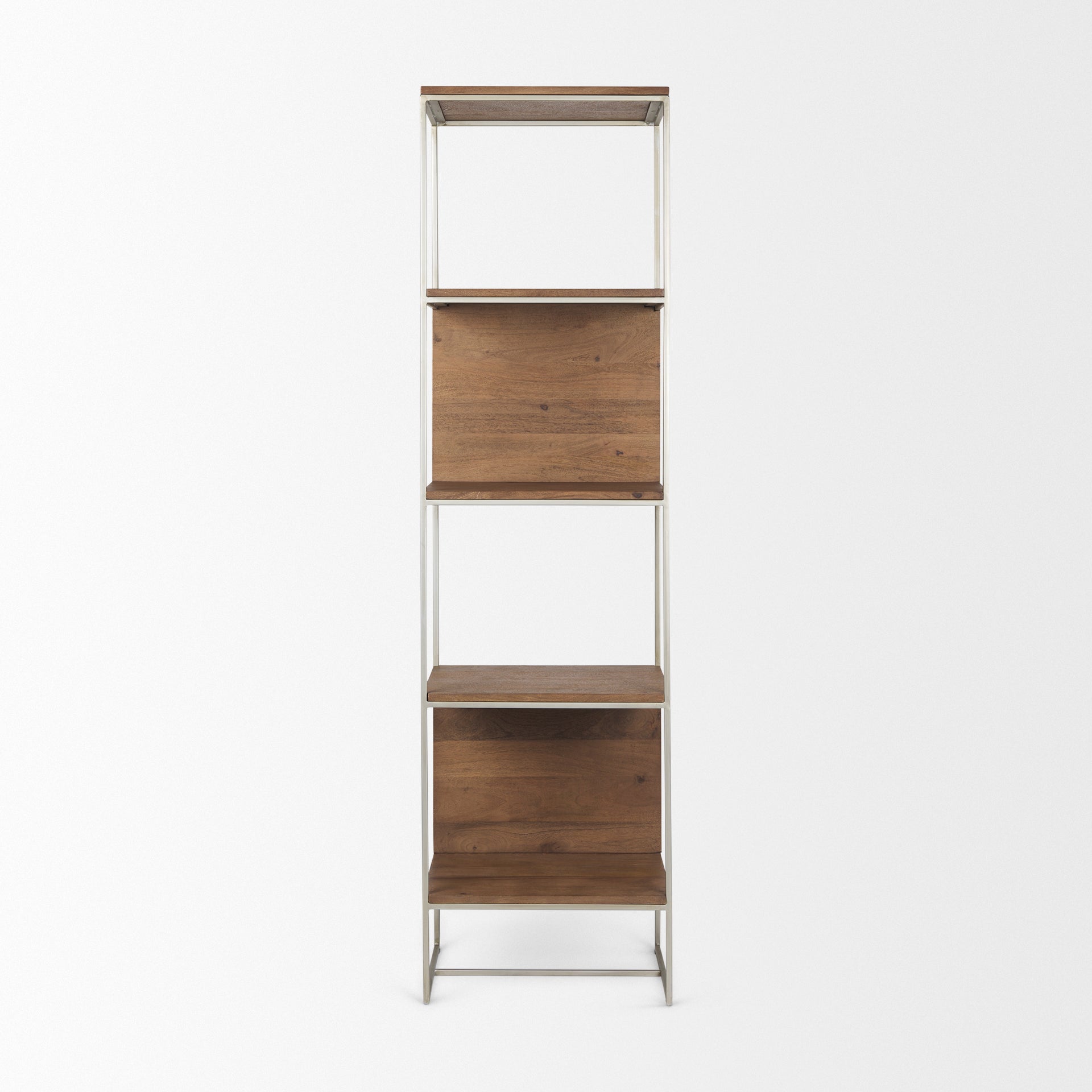 Morris 4 Tier Shelving Unit Brown Wood | Silver Metal - shelving
