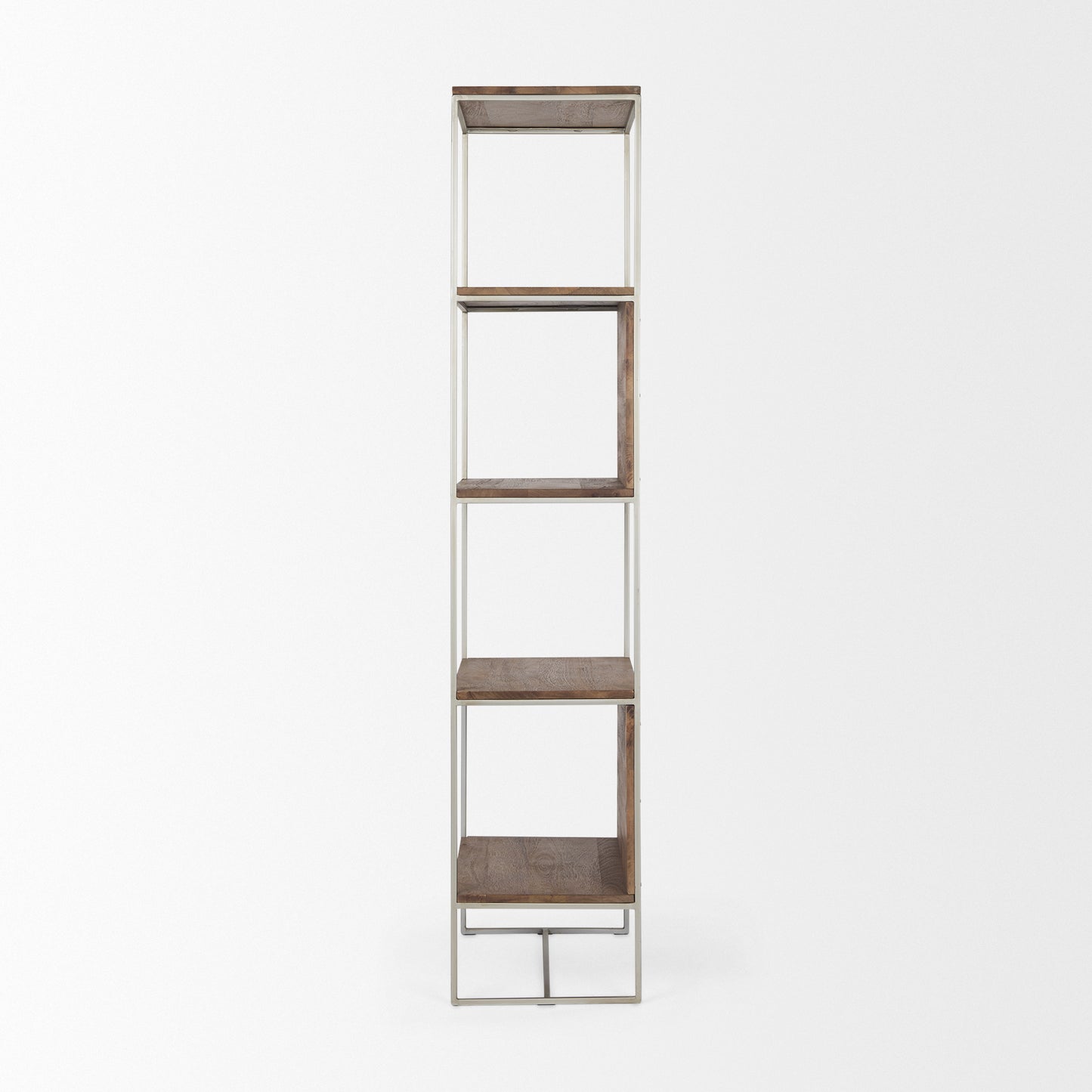 Morris 4 Tier Shelving Unit Brown Wood | Silver Metal - shelving