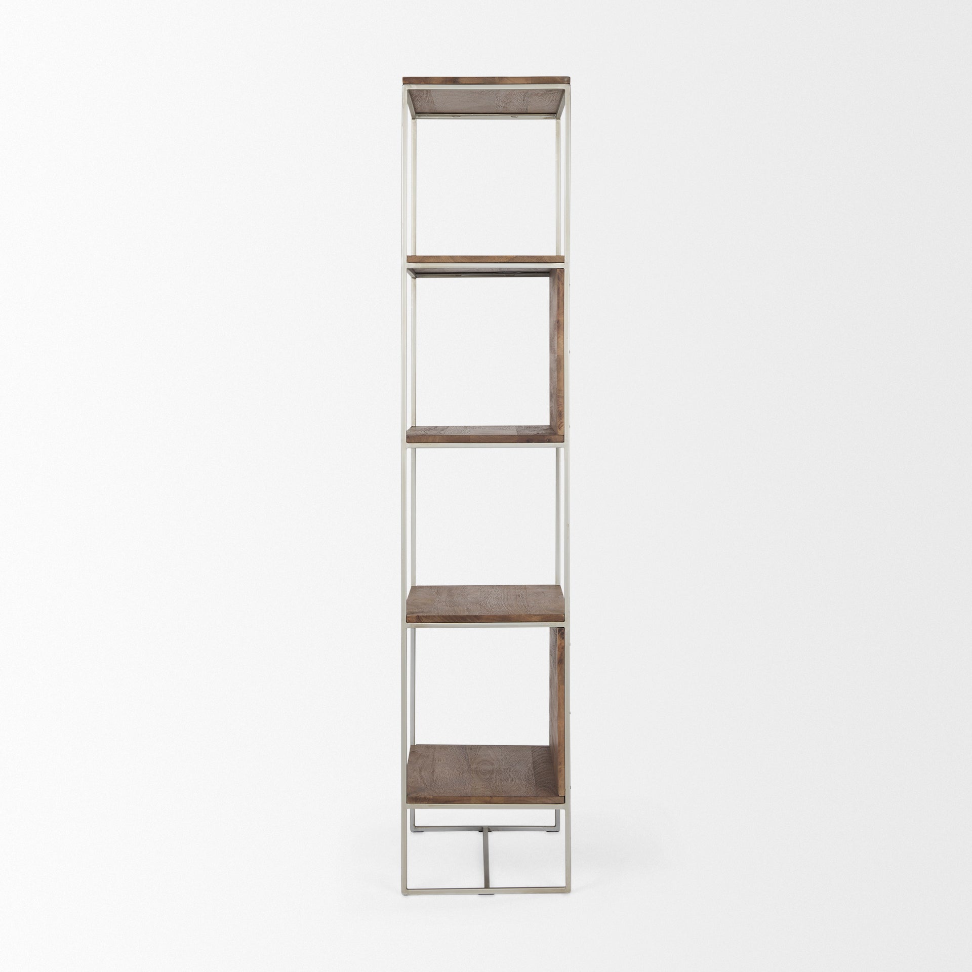 Morris 4 Tier Shelving Unit Brown Wood | Silver Metal - shelving