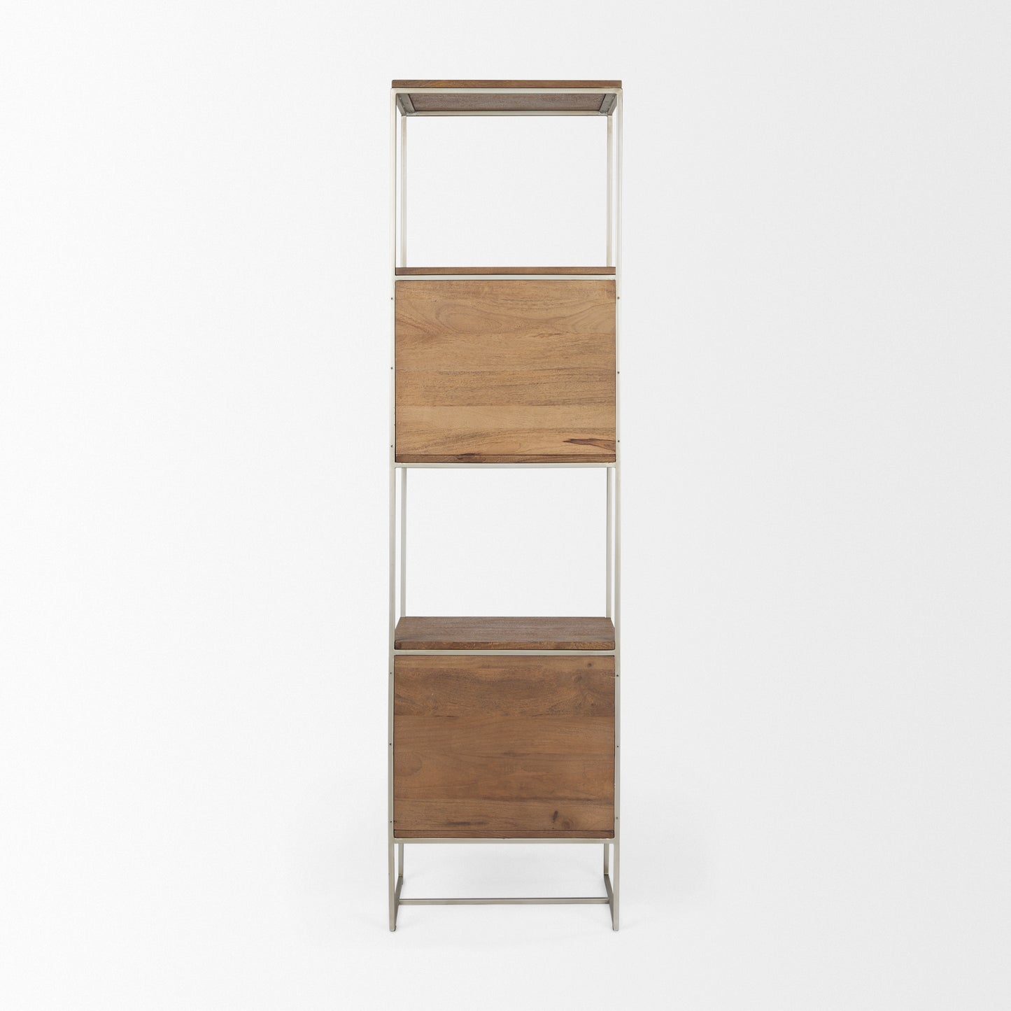 Morris 4 Tier Shelving Unit Brown Wood | Silver Metal - shelving