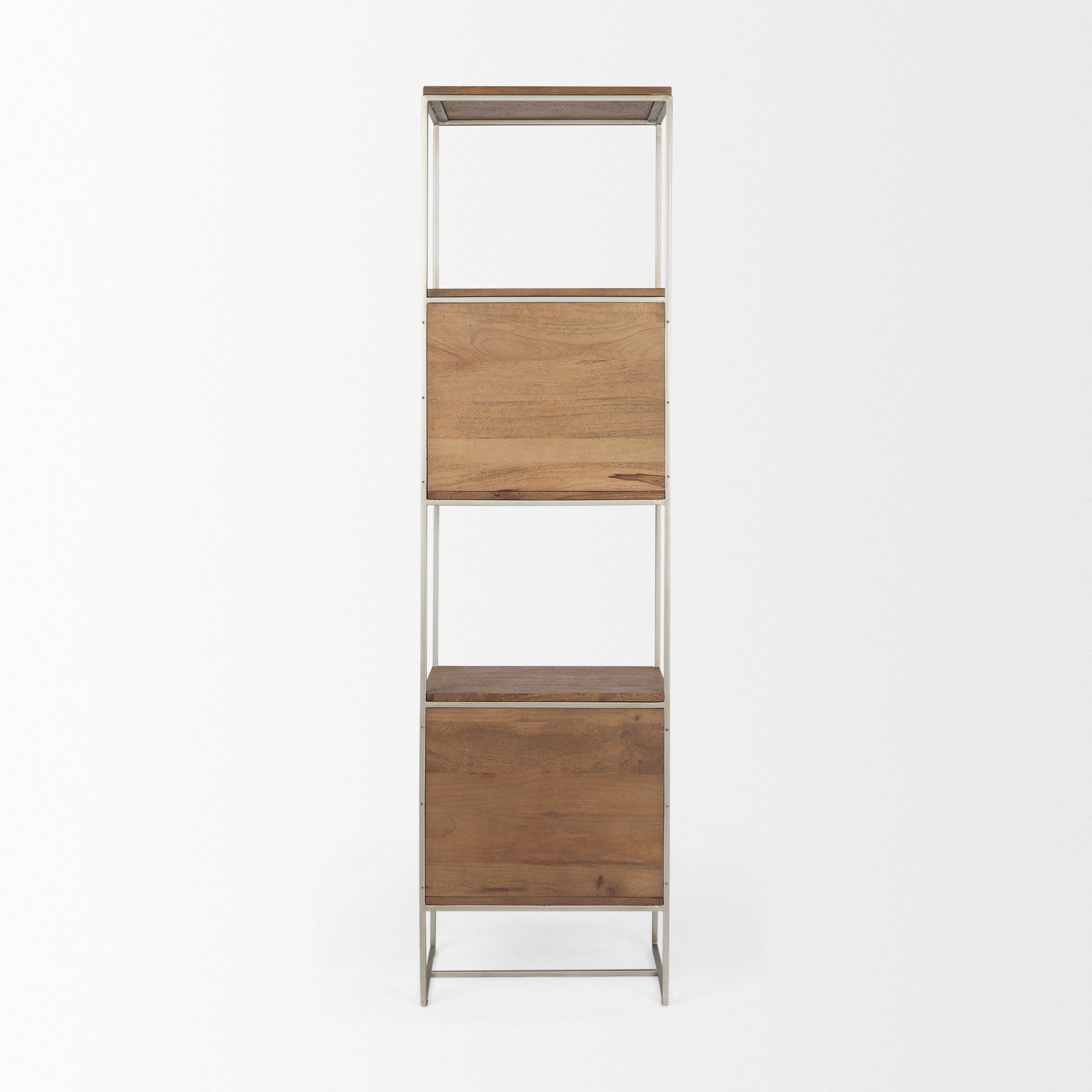 Morris 4 Tier Shelving Unit Brown Wood | Silver Metal - shelving